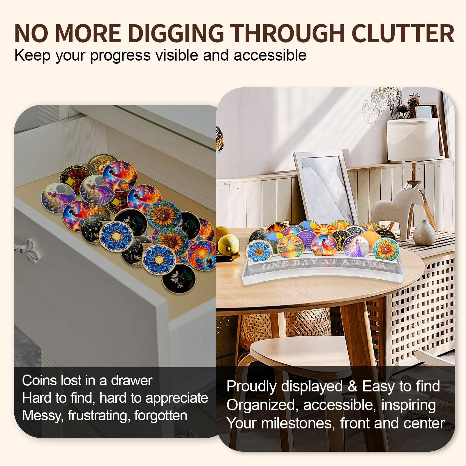 One Day at A Time Sobriety Coin Holder Display Case Holds 20 Sober Recovery Chip mysite