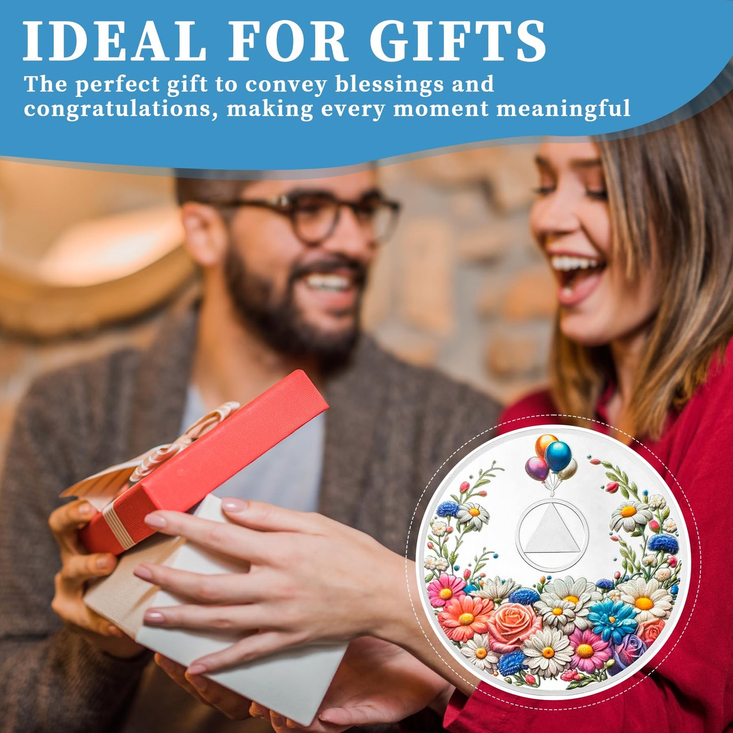 Colorful Floral Sobriety Coin mysite