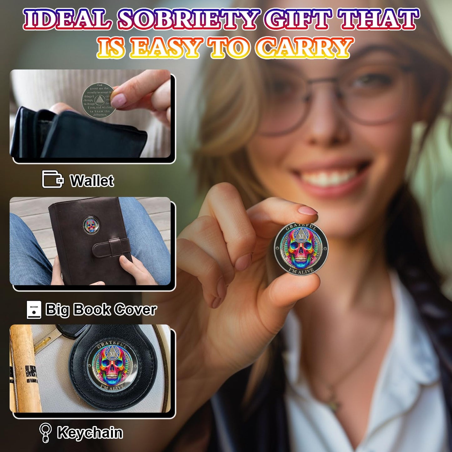Personalized Rainbow Skull Sobriety Coin mysite
