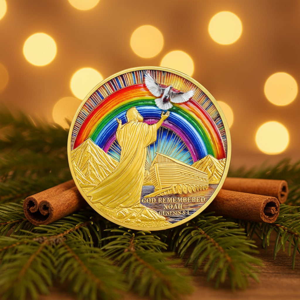 Dove, Rainbow & Bible Verses Noahs Ark Christian Coin mysite