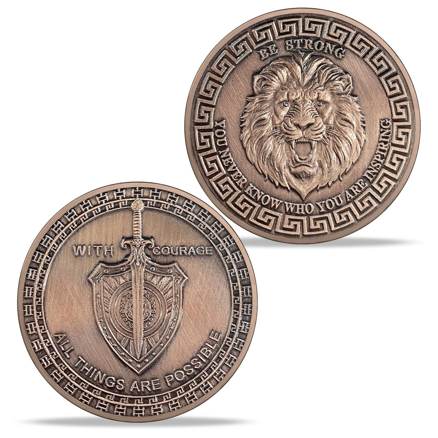 Symbol of Courage and Strength Lion Sword and Shield Challenge Coin mysite