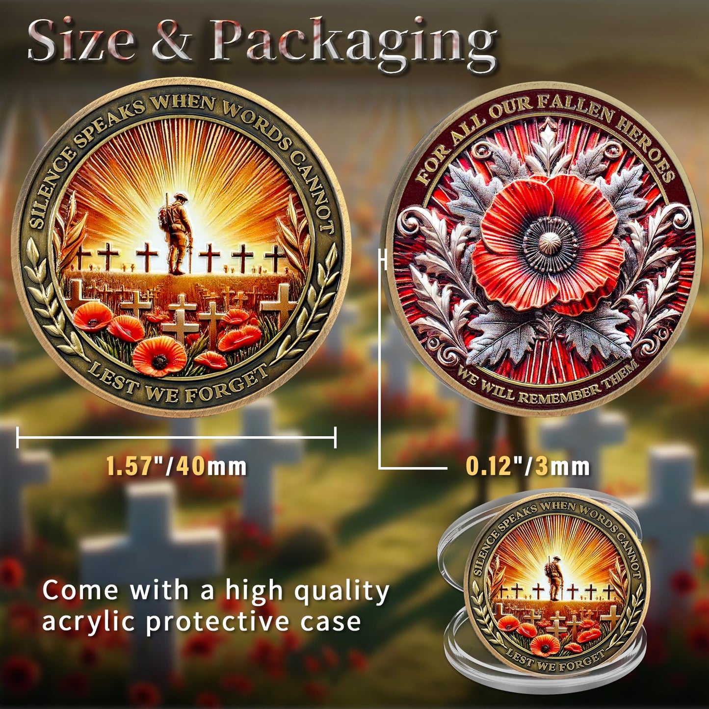 Memorial Honoring Fallen Heroes with Poppy and Cross Veterans Challenge Coin mysite