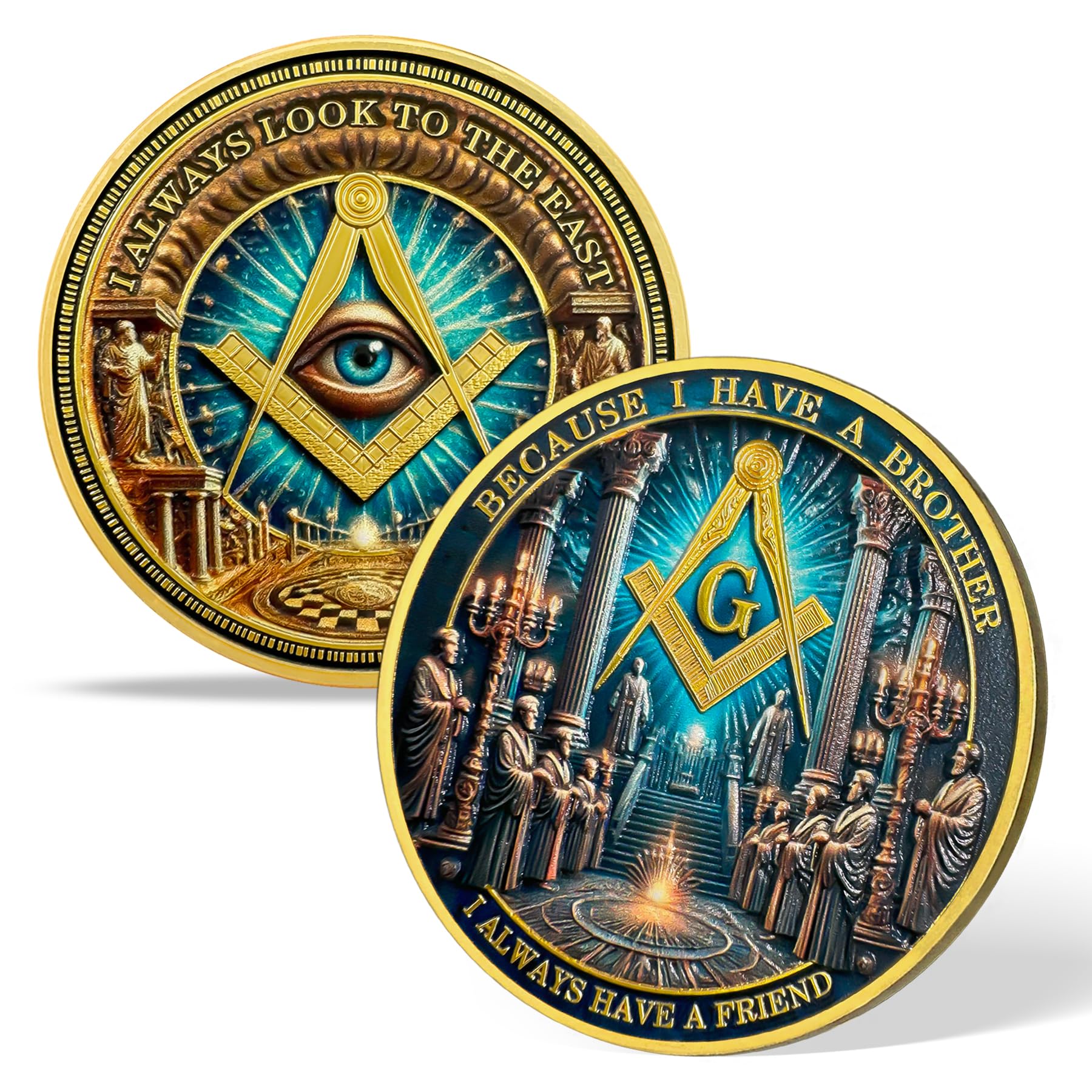 Gold & Blue Round Prayer Masonic Coins mysite