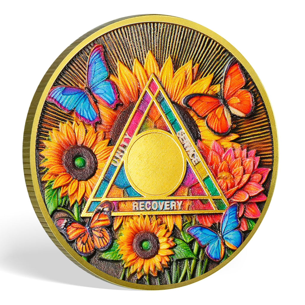 Flower Butterfly and Rising Sun Sobriety Coin mysite