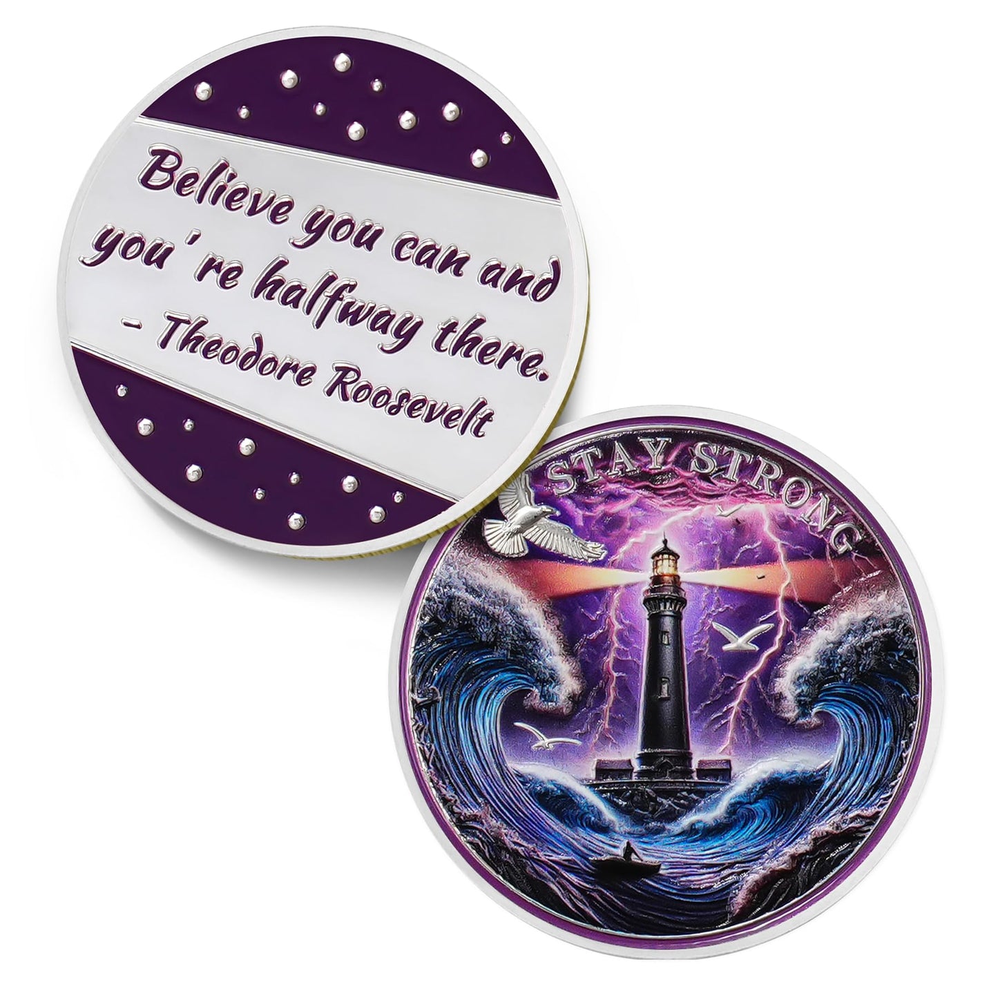 Guiding Lighthouse Stay Strong Recovery Motivational Coin mysite