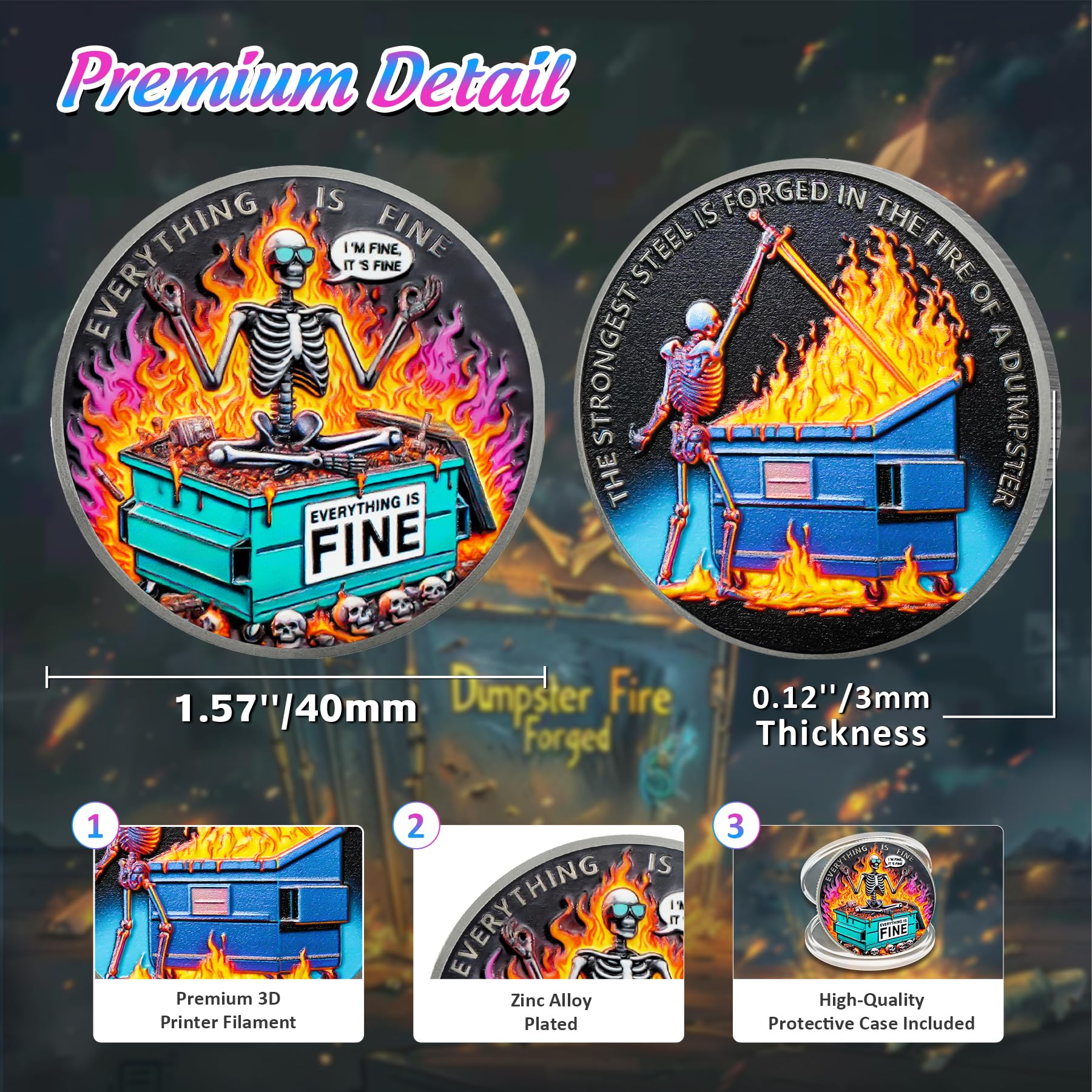 Colorful Skull Dumpster Fire Challenge Coin mysite