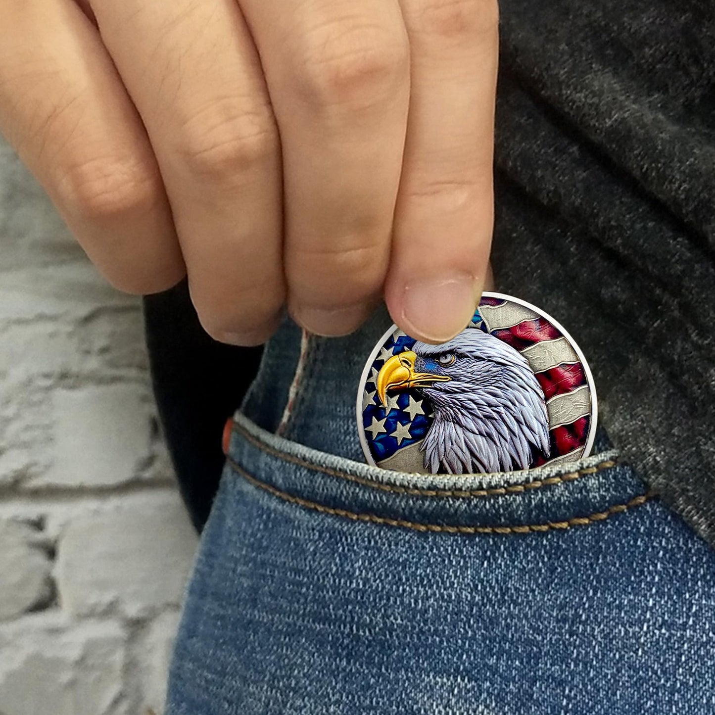 Patriotic Vintage Eagle and Flag Veterans Military Challenge Coin mysite