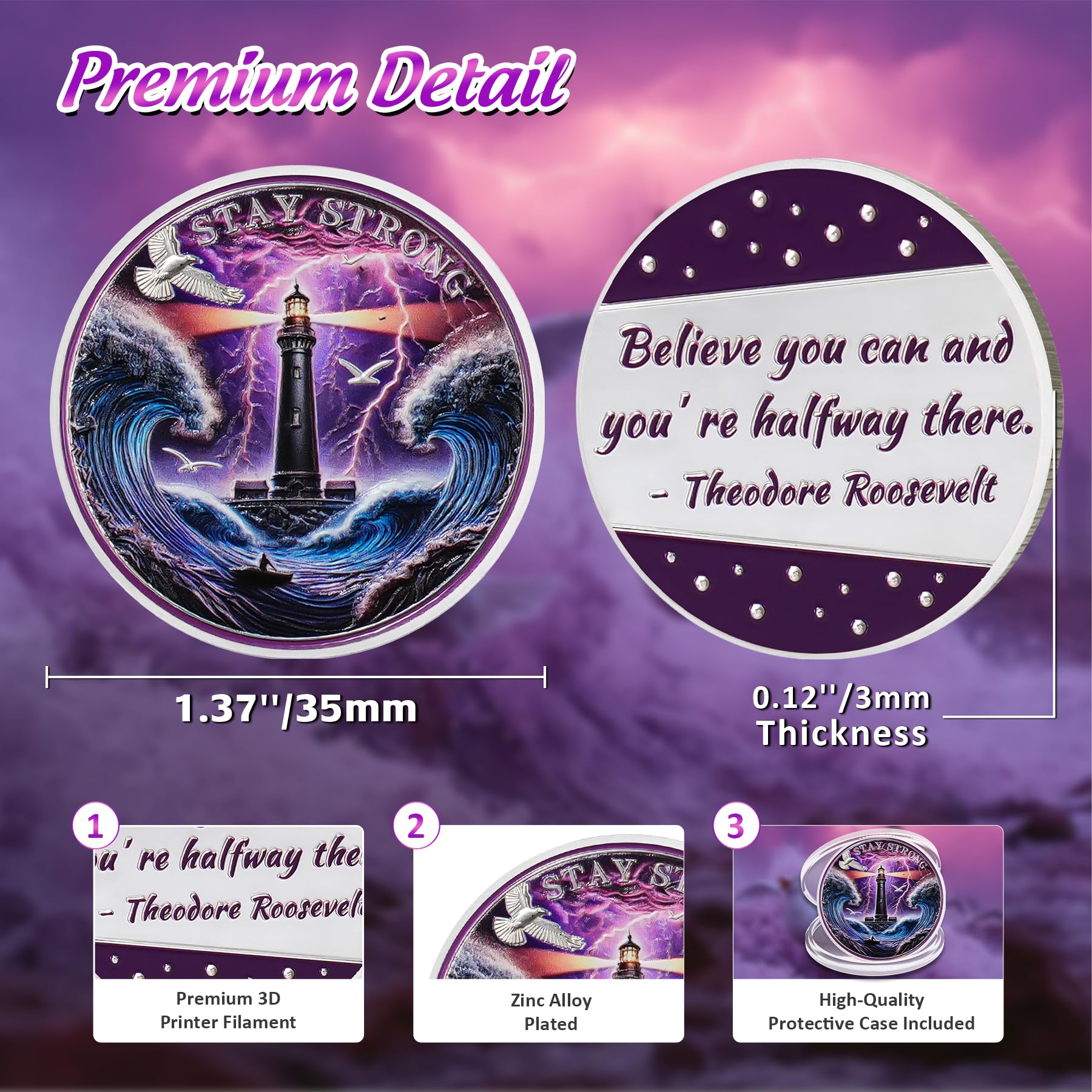 Guiding Lighthouse Stay Strong Recovery Motivational Coin mysite