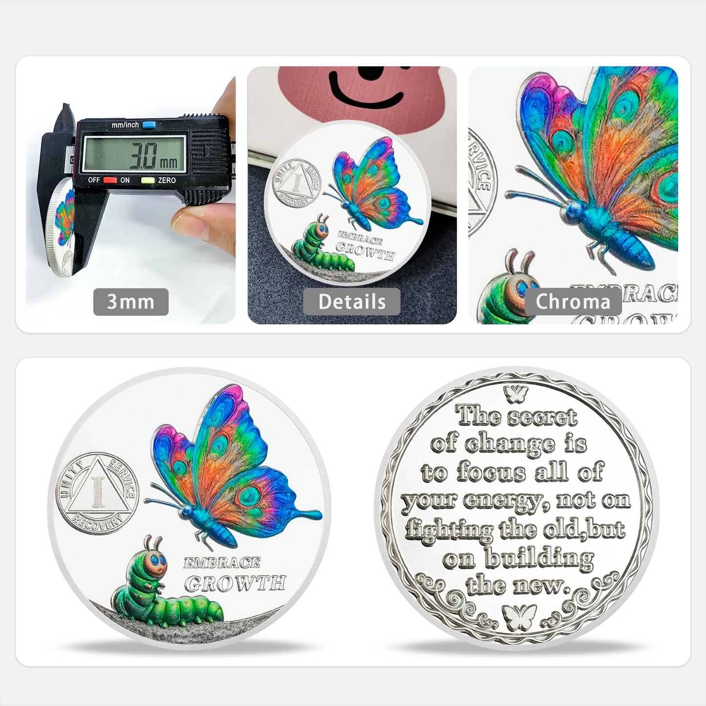Personalized Cocoon to Butterfly Embrace Growth Sobriety Coin mysite