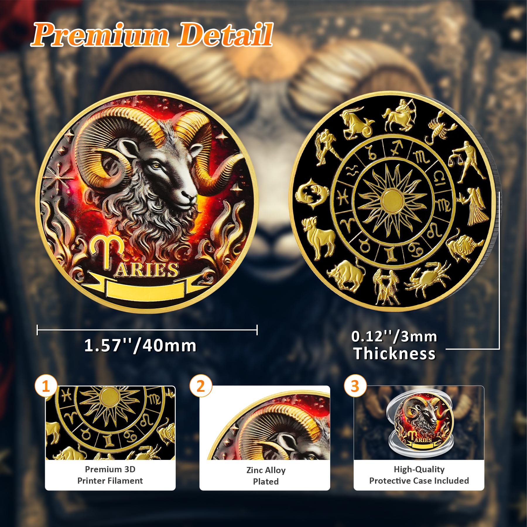 Aries 12 Zodiac Protective Talisman Challenge Coin mysite