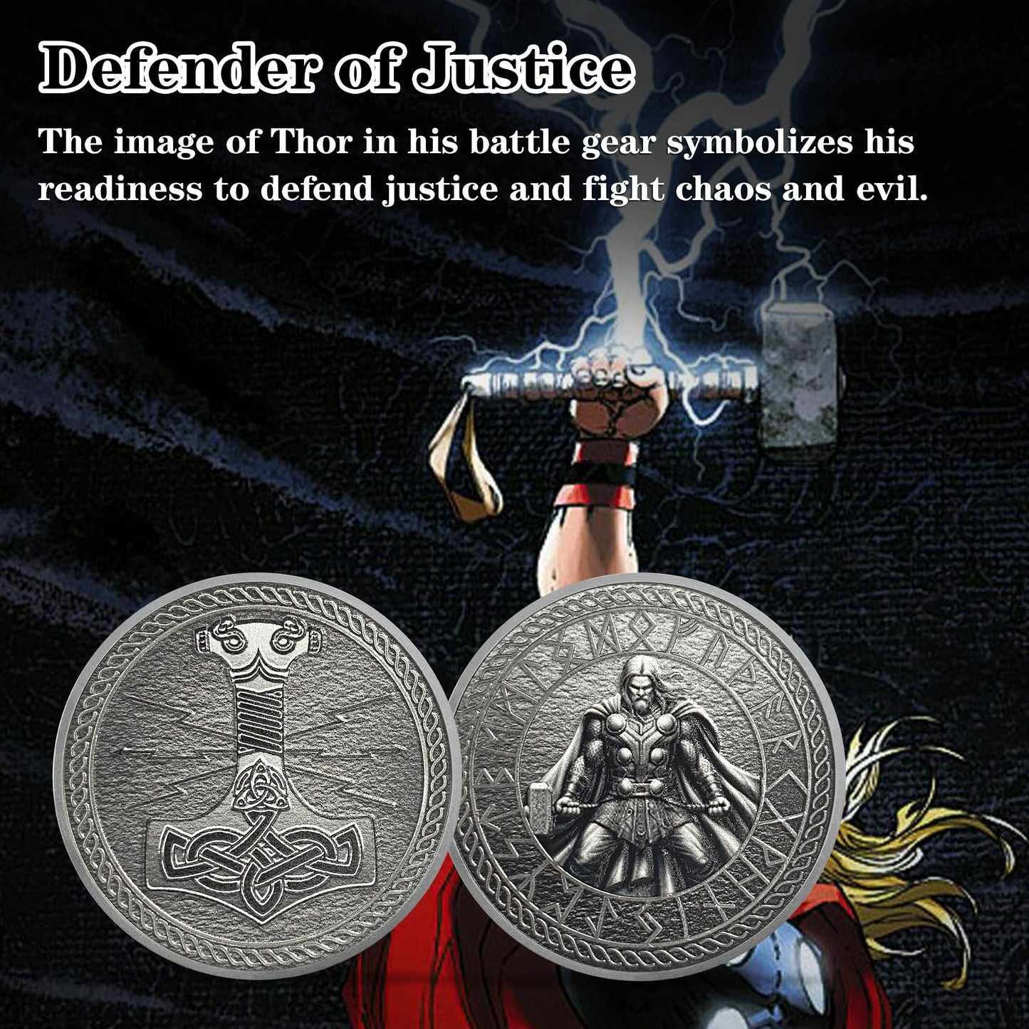 Thor Viking Norse God with Mjölnir and Runes Challenge Coin mysite