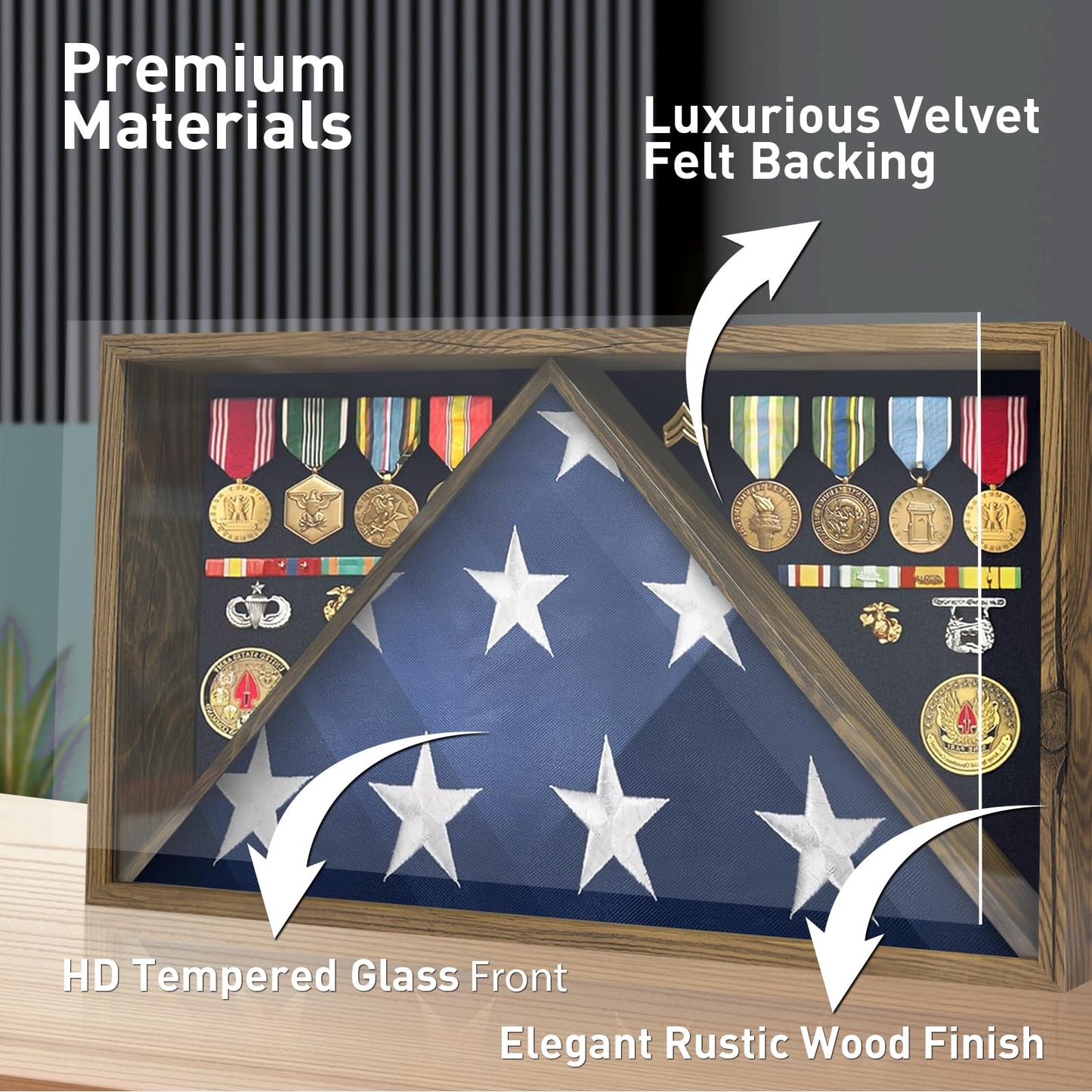 Military Burial Flag Box with HD Tempered Glass and Removable Dividers mysite