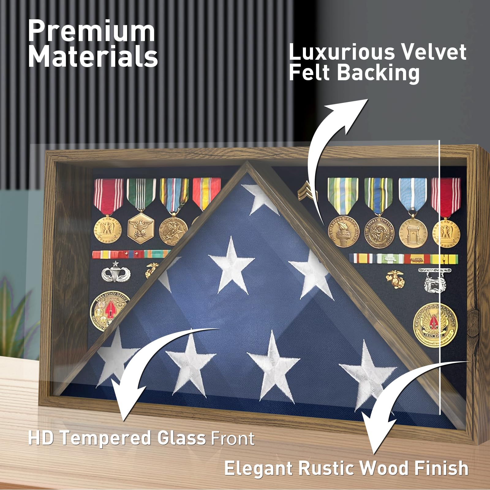 Military Burial Flag Box with HD Tempered Glass and Removable Dividers mysite