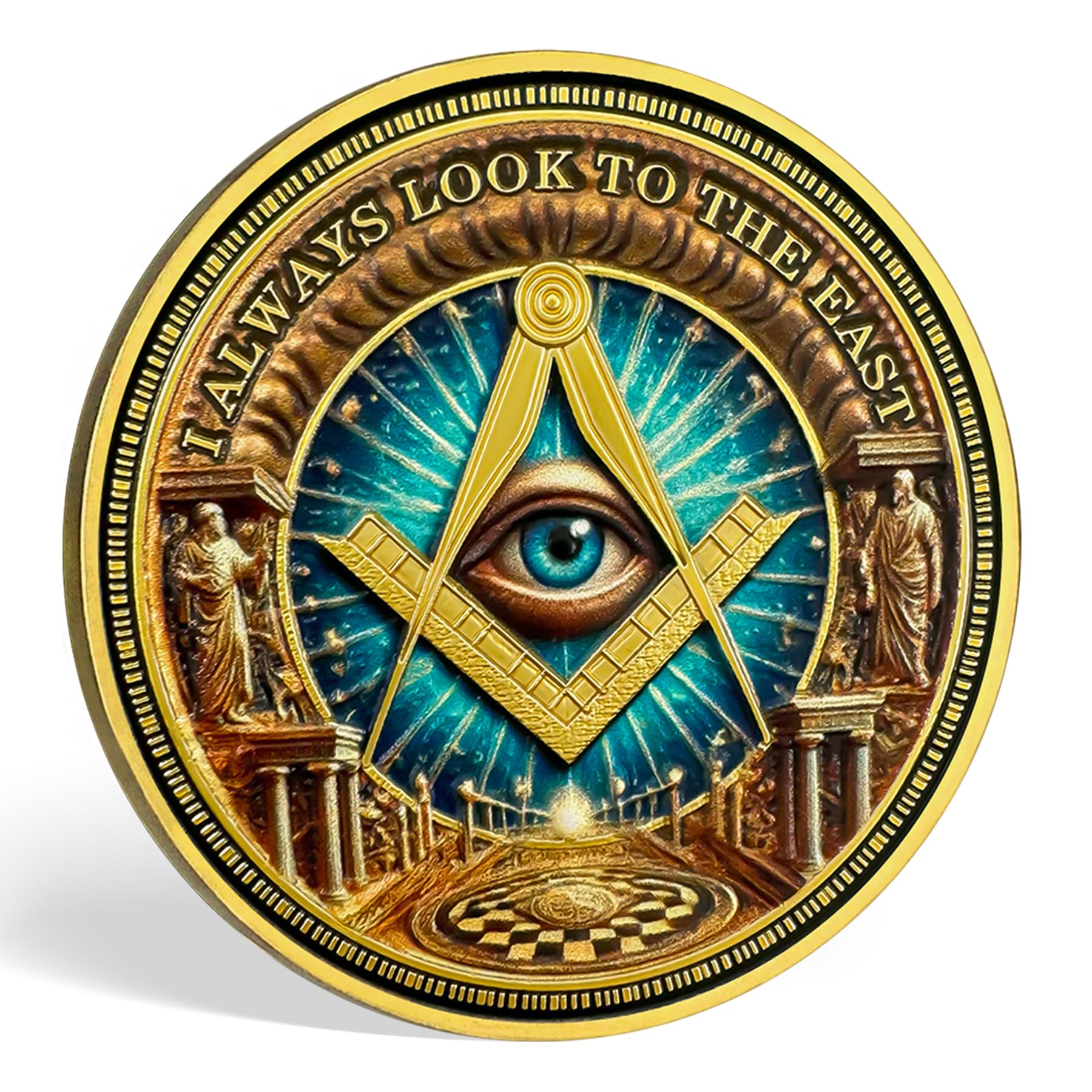 Gold & Blue Round Prayer Masonic Coins mysite