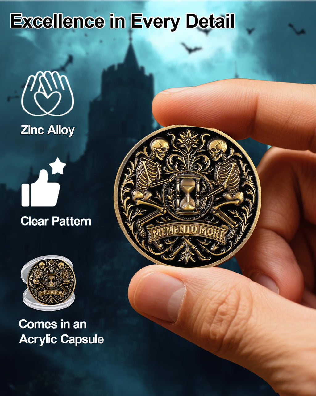Dual Skeletons Guarding Hourglass-Symbol of Mortality and Time Memento Mori Coin mysite