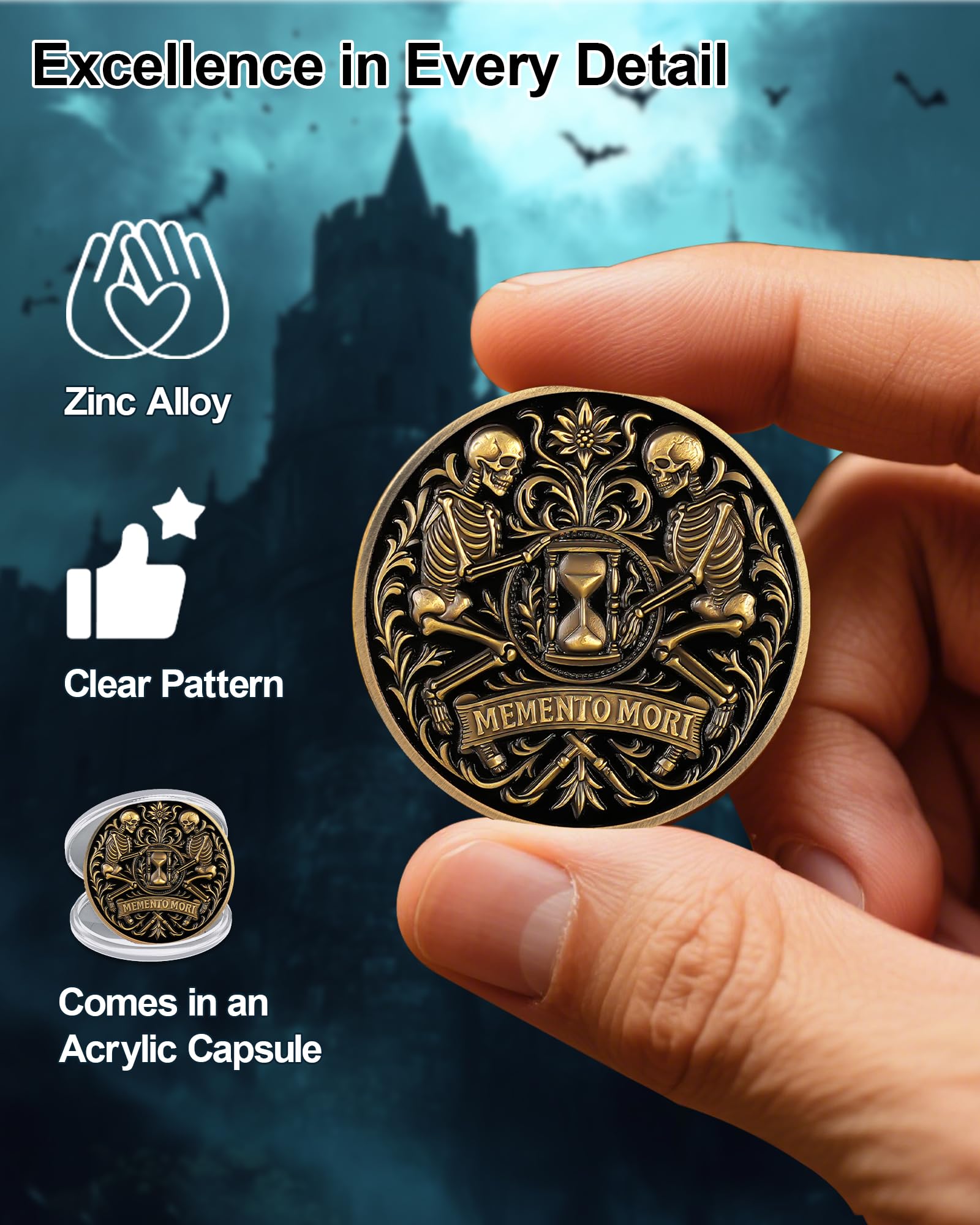 Dual Skeletons Guarding Hourglass-Symbol of Mortality and Time Memento Mori Coin mysite