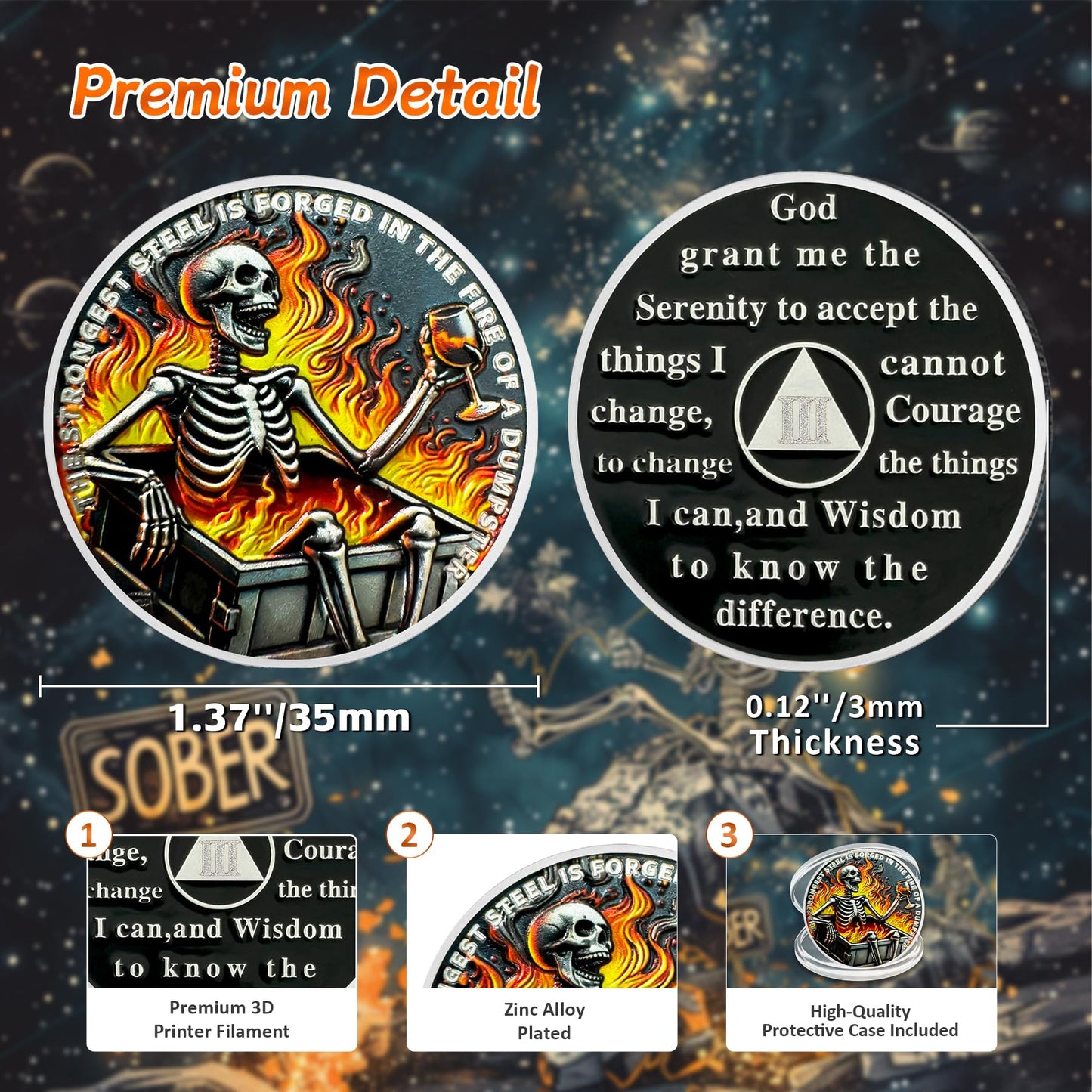 Personalized Dumpster Fire Skull Sobriety Coin mysite