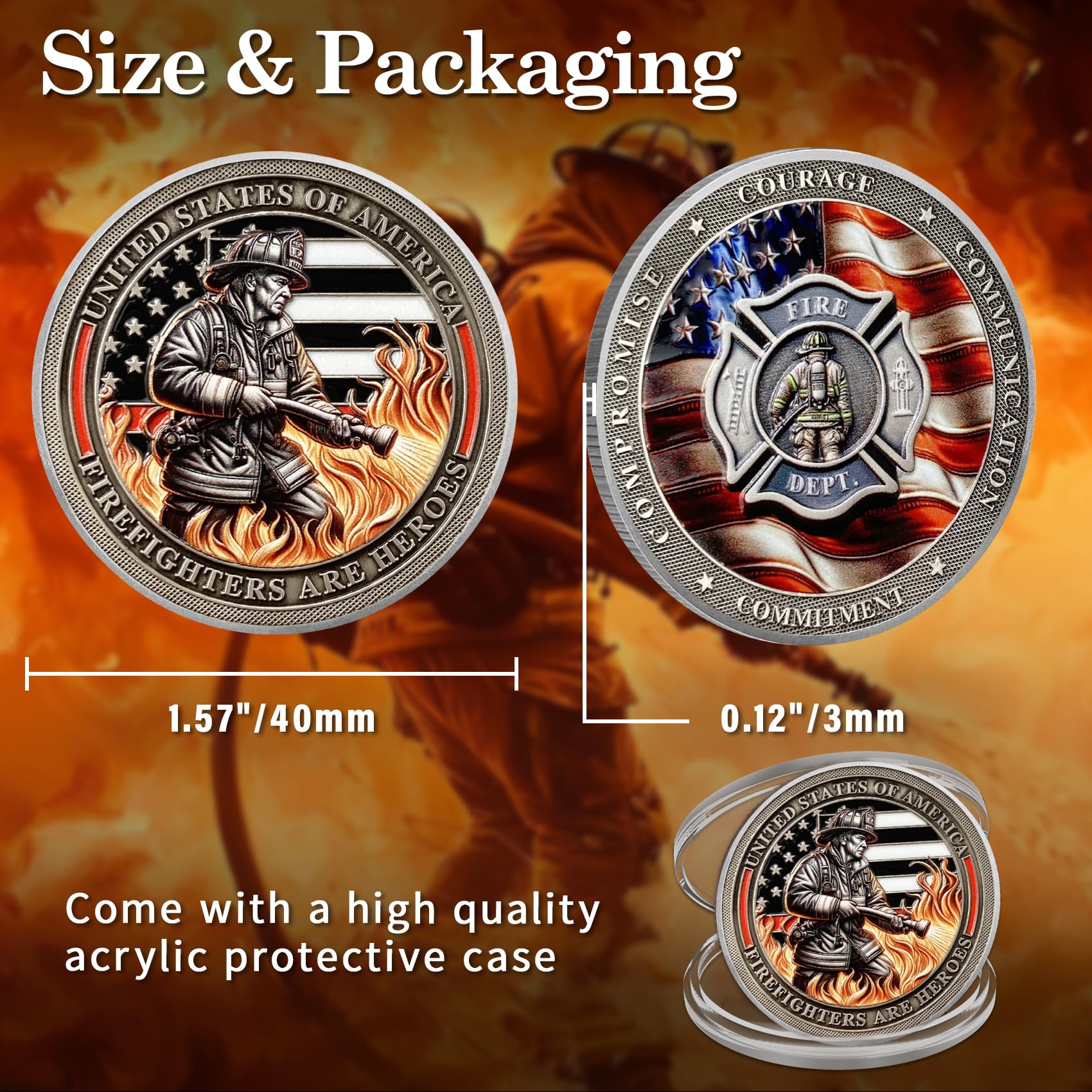 Flame Fire Hose Commemorativer Honor Fire Department Rescue Prayer  Coins mysite