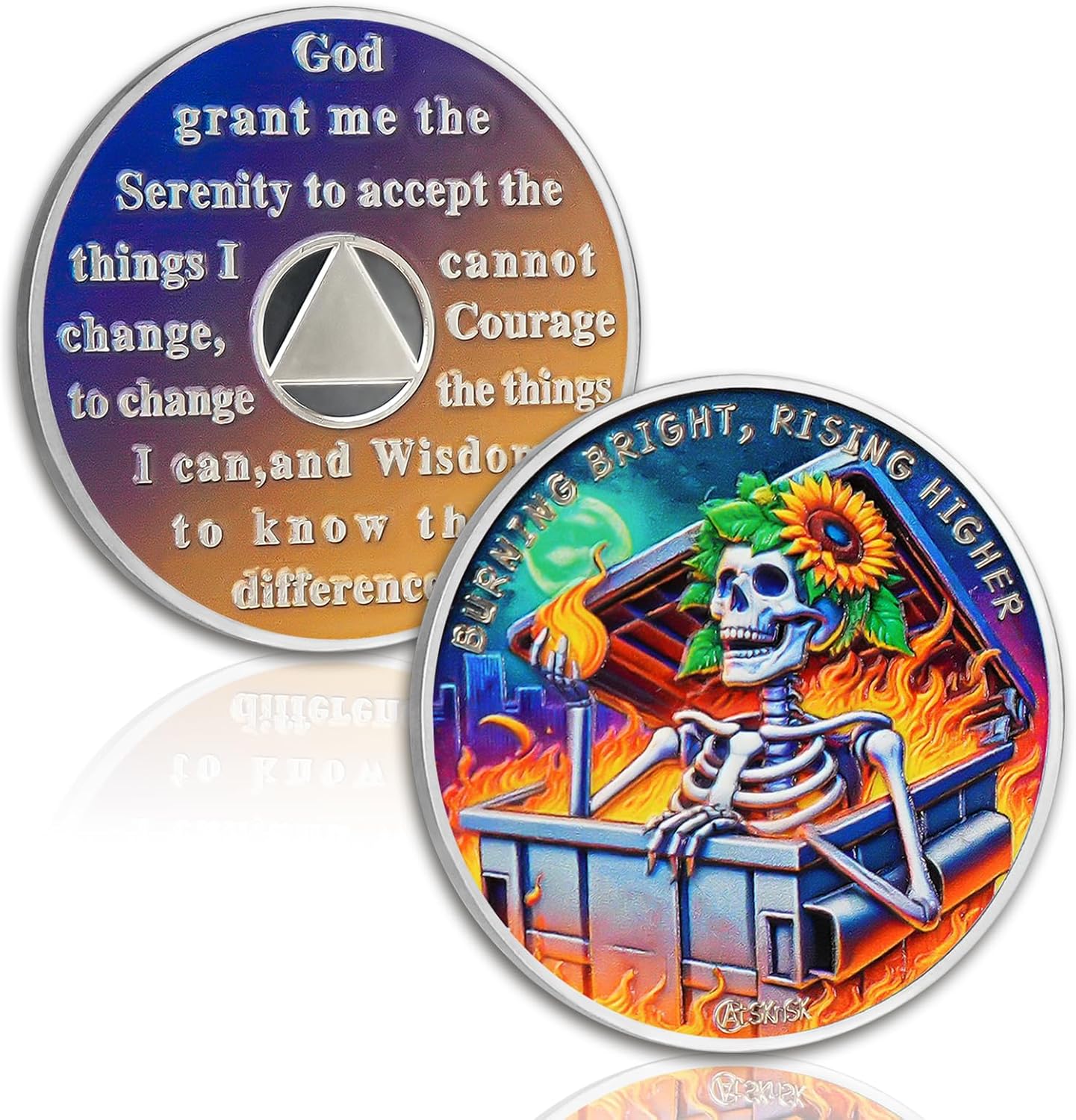 Personalized Reborn in Fire Sunflower Skeleton Sobriety Coin mysite