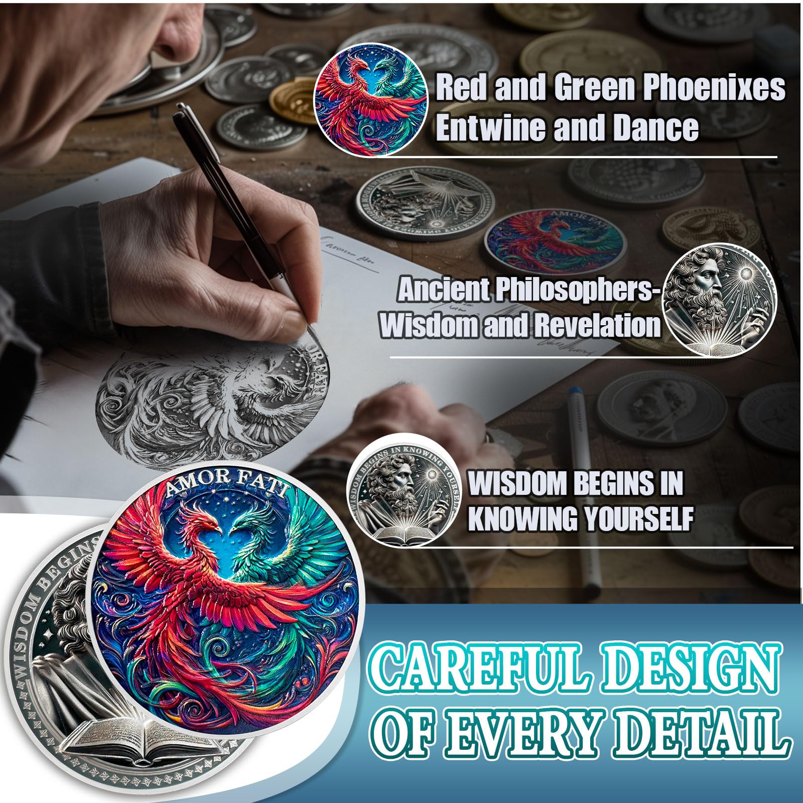 Red and Green Phoenix Momento Mori Stoic Coins Stoicism Coin mysite