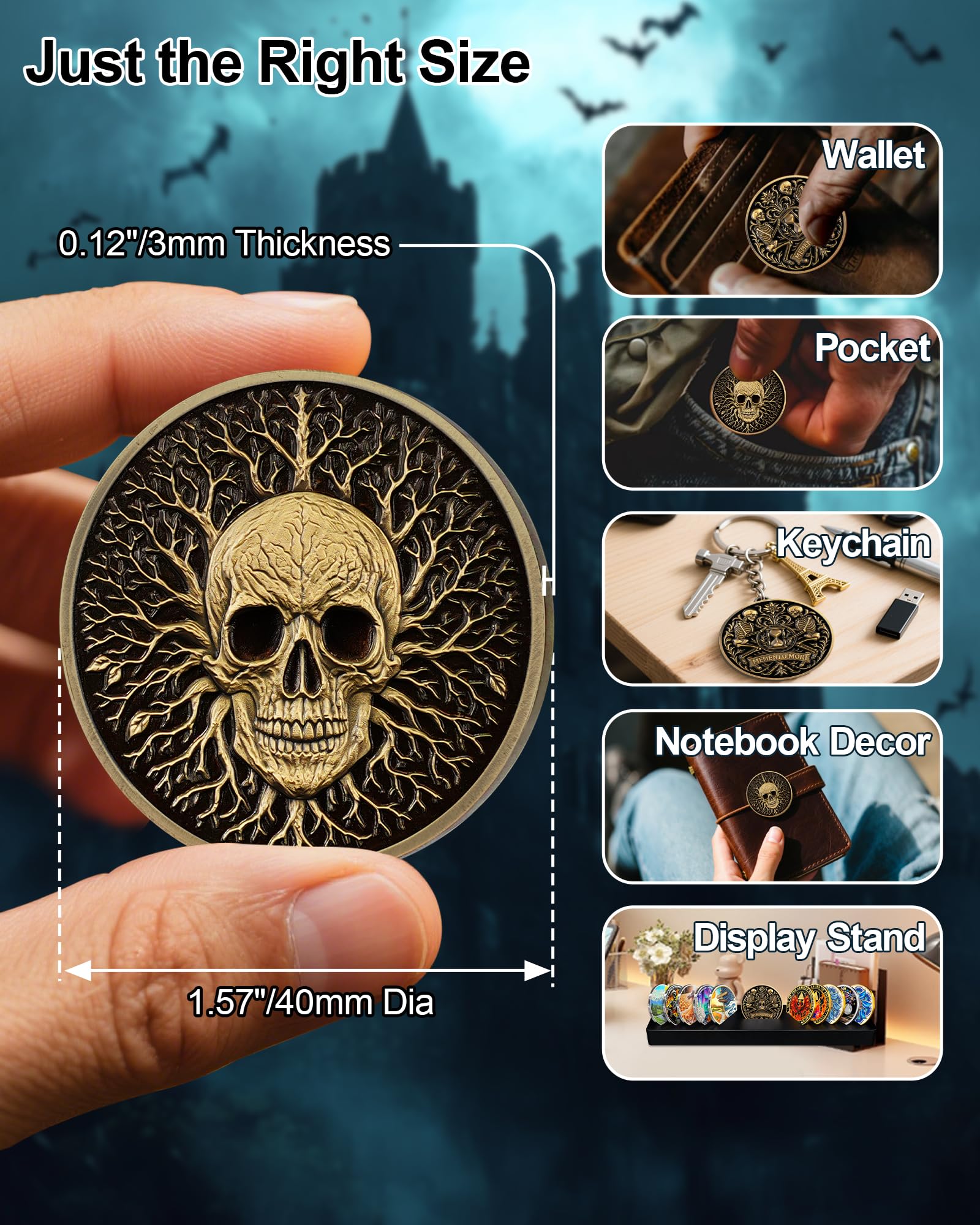 Dual Skeletons Guarding Hourglass-Symbol of Mortality and Time Memento Mori Coin mysite