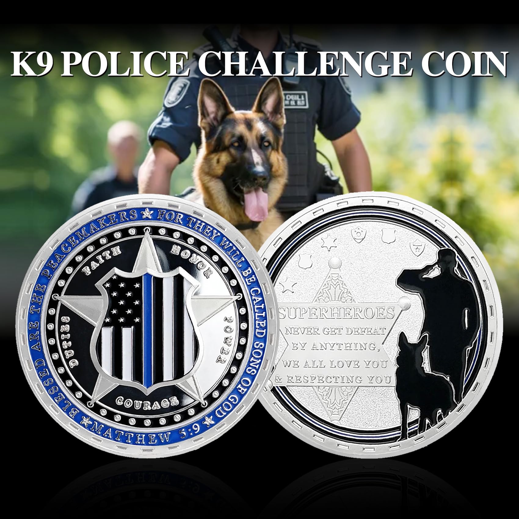 Police Officer Military Thin Blue Line K9 Challenge Coin mysite