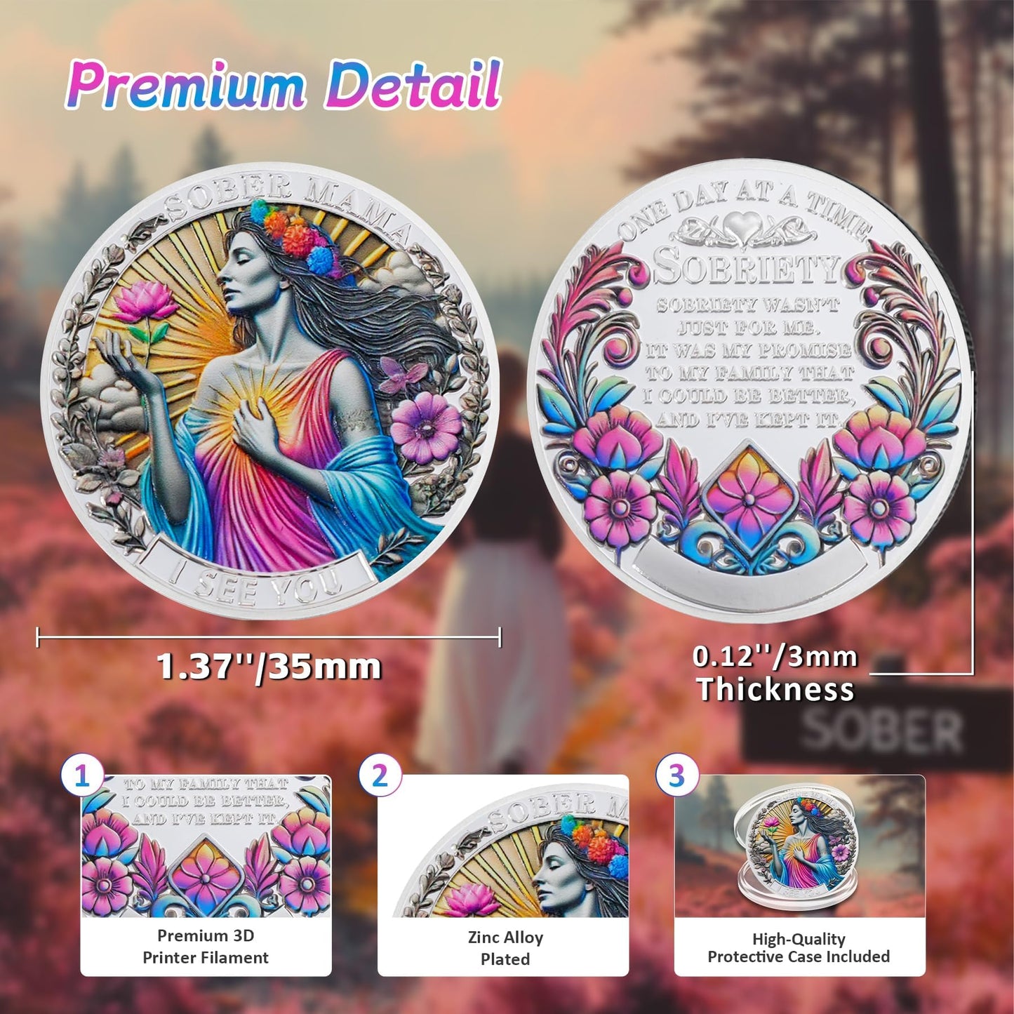 Mom Addiction Recovery Flower One Day at A Time MAMA Sobriety Coin mysite