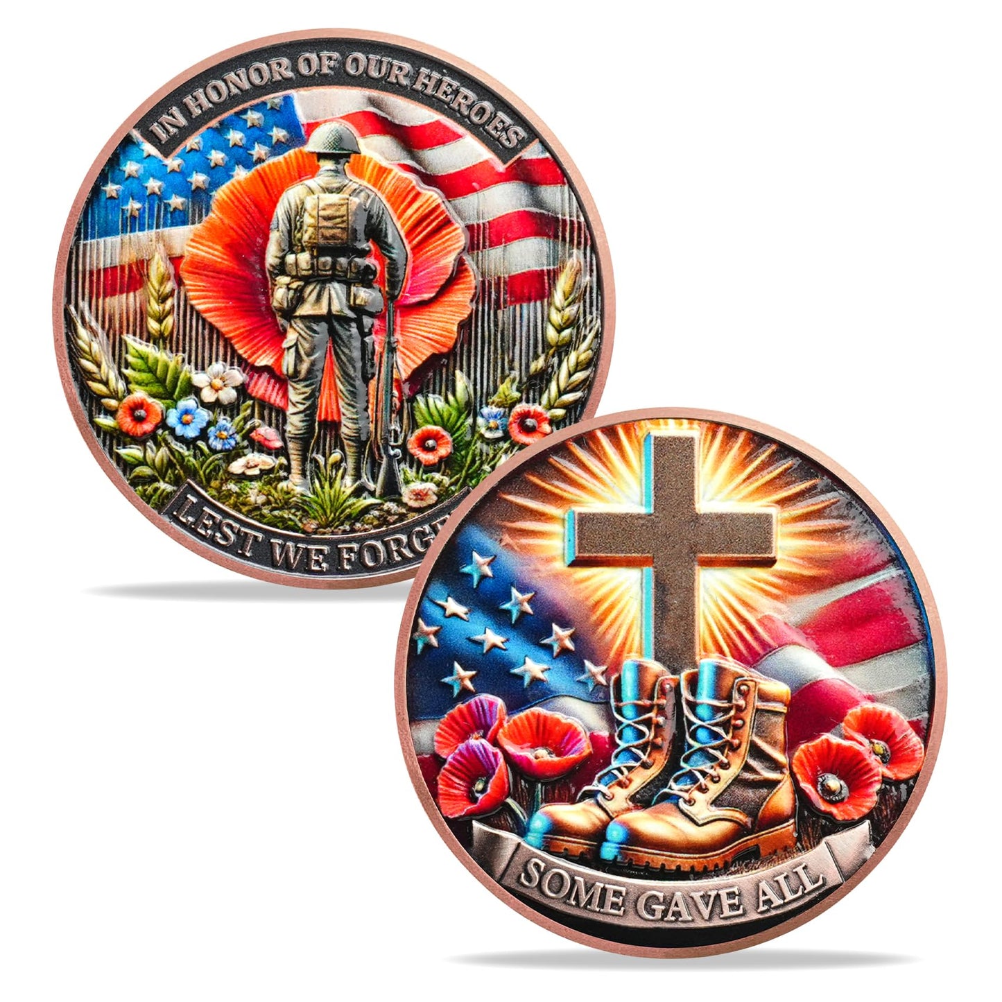 Memorial Coin Honoring Fallen Heroes with Poppy and Cross Veterans Challenge Coins mysite