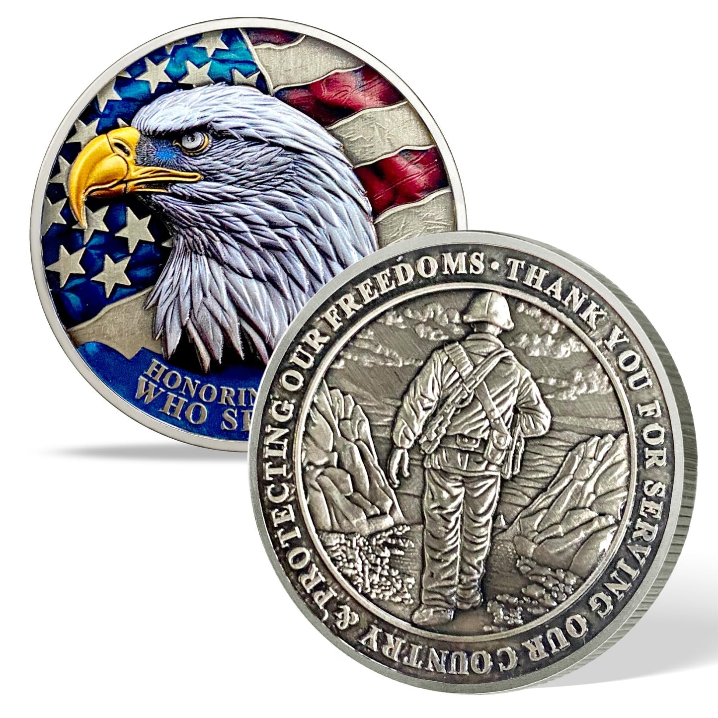 Patriotic Vintage Eagle and Flag Veterans Military Challenge Coin mysite