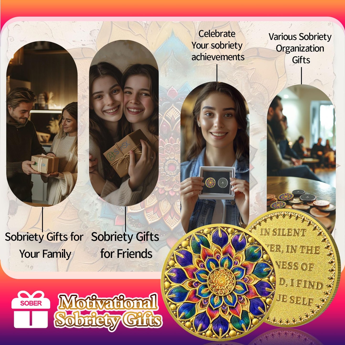 Mandala Flower Recovery Sobriety Coin mysite