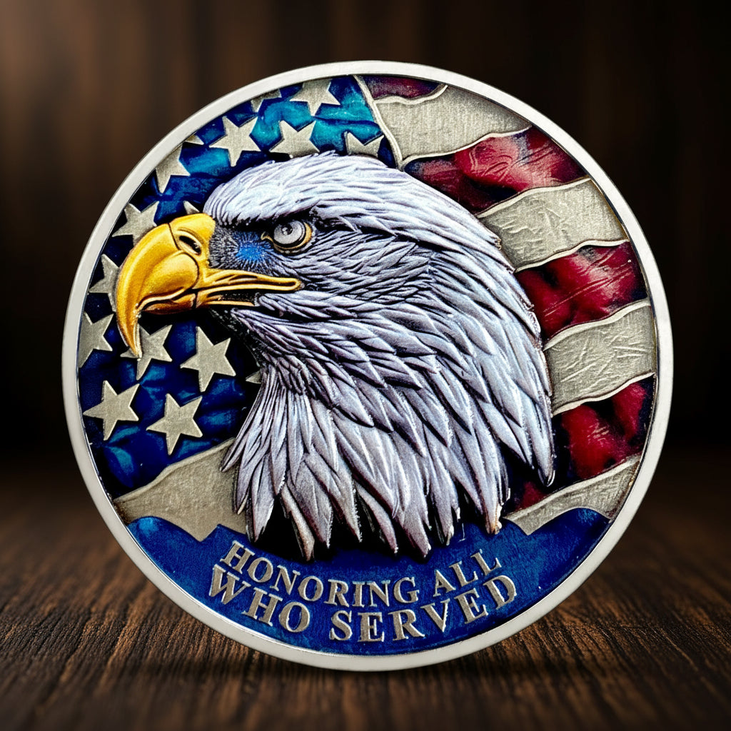 Patriotic Vintage Eagle and Flag Veterans Military Challenge Coin mysite