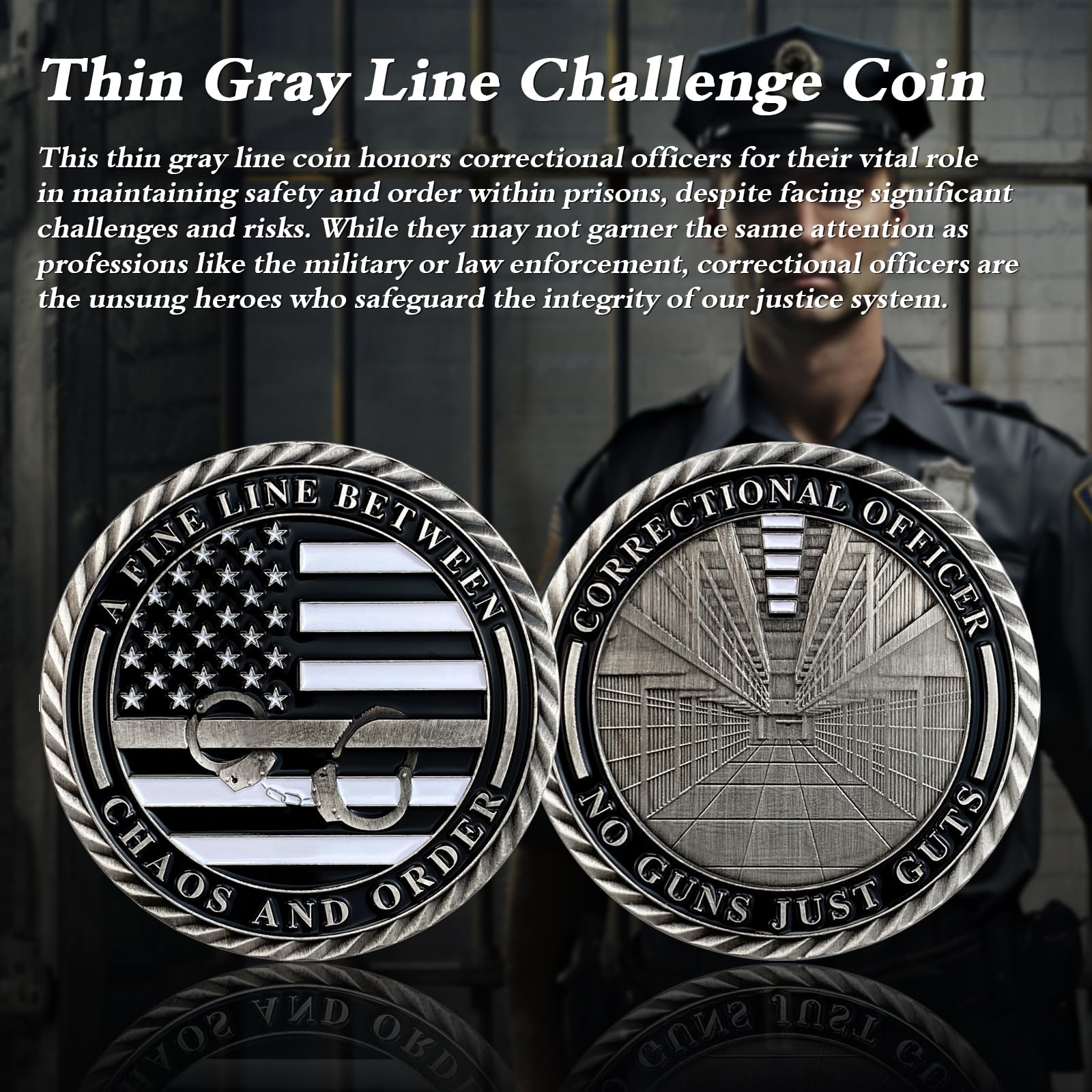 Correctional Officer Gray Prison Police Delicate Thin Gray Line Challenge Coin mysite