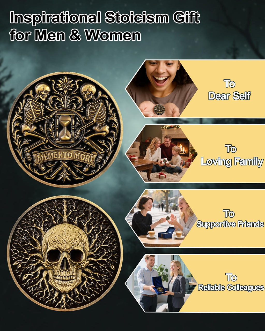 Dual Skeletons Guarding Hourglass-Symbol of Mortality and Time Memento Mori Coin mysite