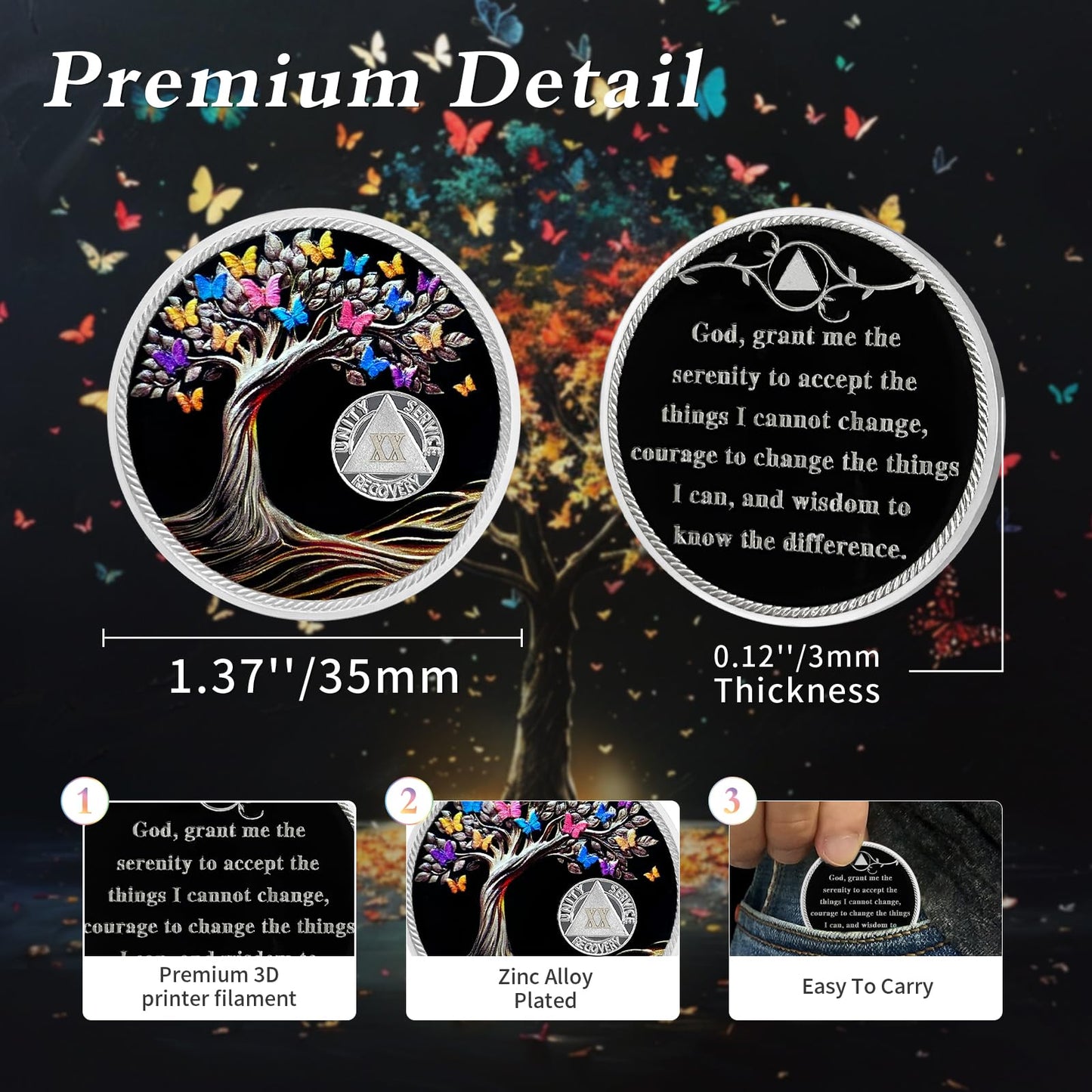 Personalized Delicate Recovery Butterfly Tree of Life Sobriety Coin mysite