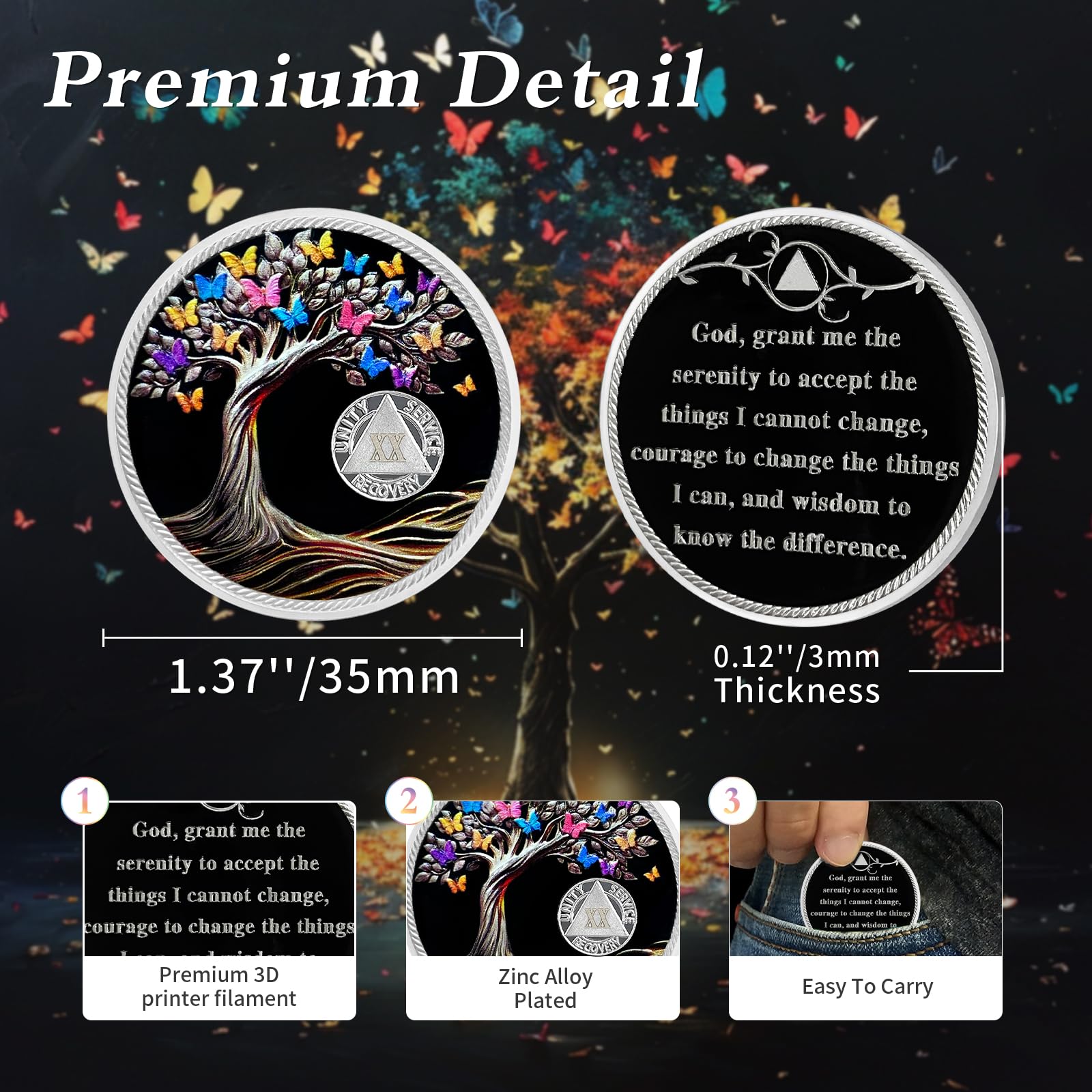 Personalized Delicate Recovery Butterfly Tree of Life Sobriety Coin mysite