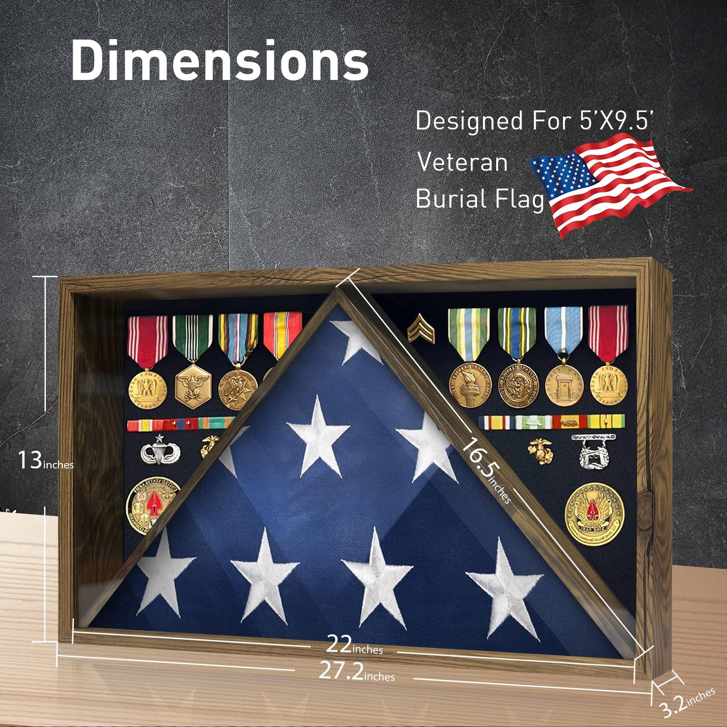 Military Burial Flag Box with HD Tempered Glass and Removable Dividers mysite