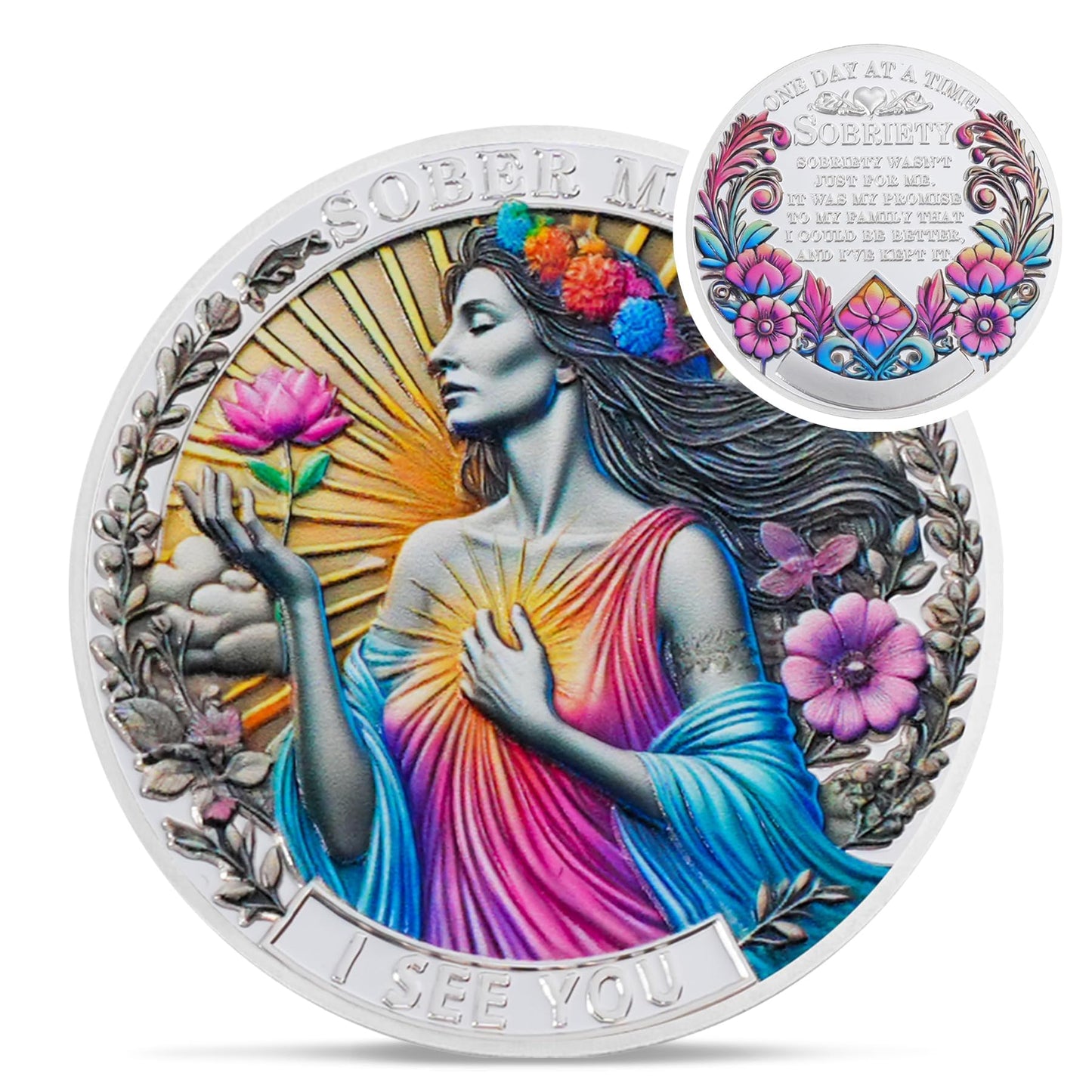 Mom Addiction Recovery Flower One Day at A Time MAMA Sobriety Coin mysite