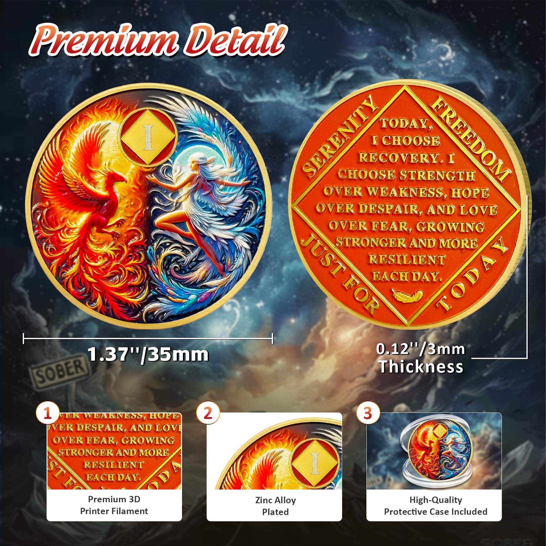 Personalized Phoenix Fairy Sun and Moon Sobriety Coin mysite