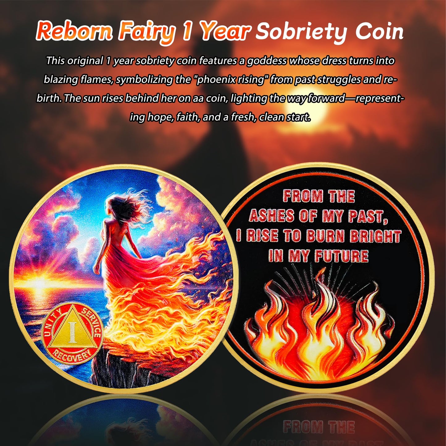 Personalized Rising from The Ashes One Year Reborn Fairy Sobriety Coin mysite