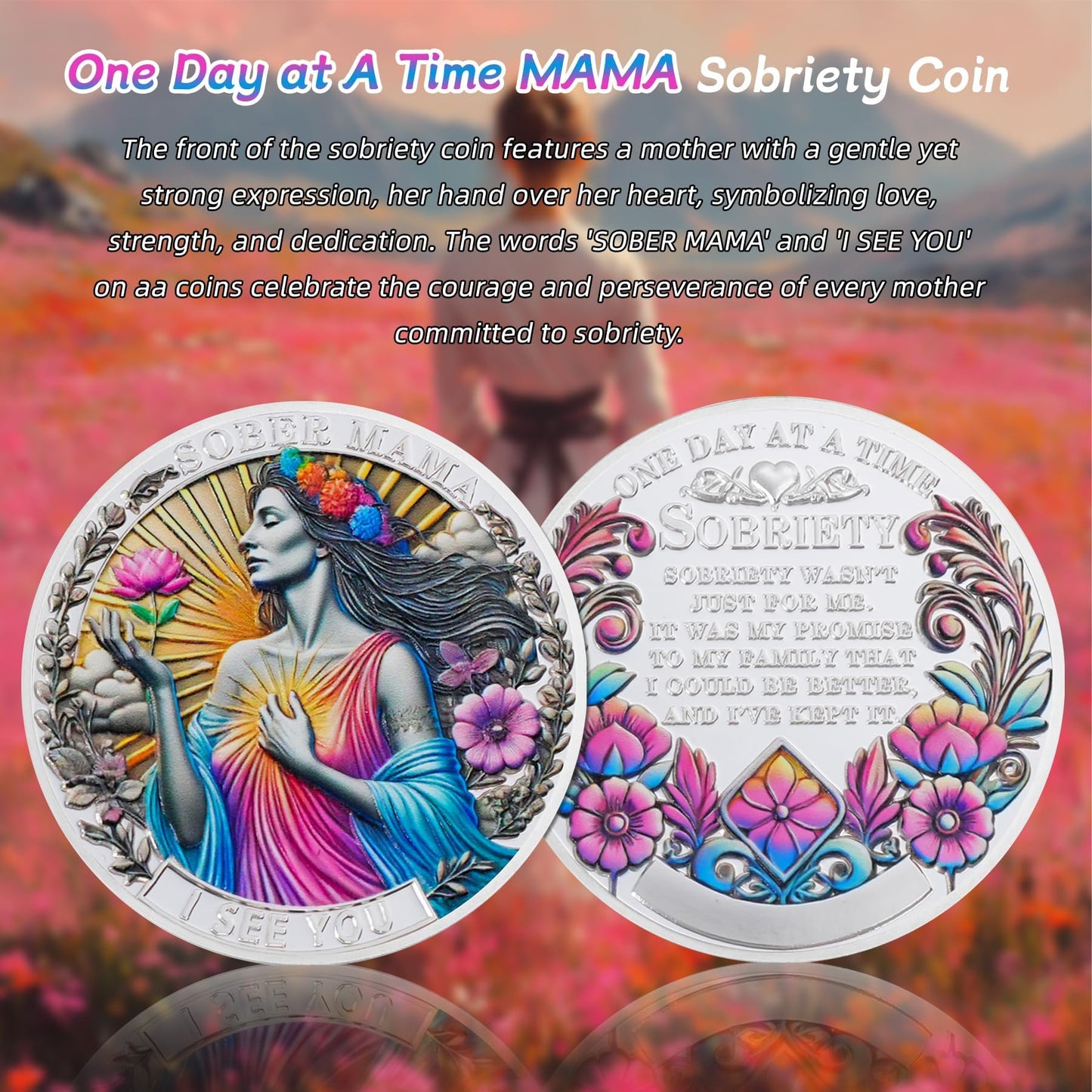 Mom Addiction Recovery Flower One Day at A Time MAMA Sobriety Coin mysite