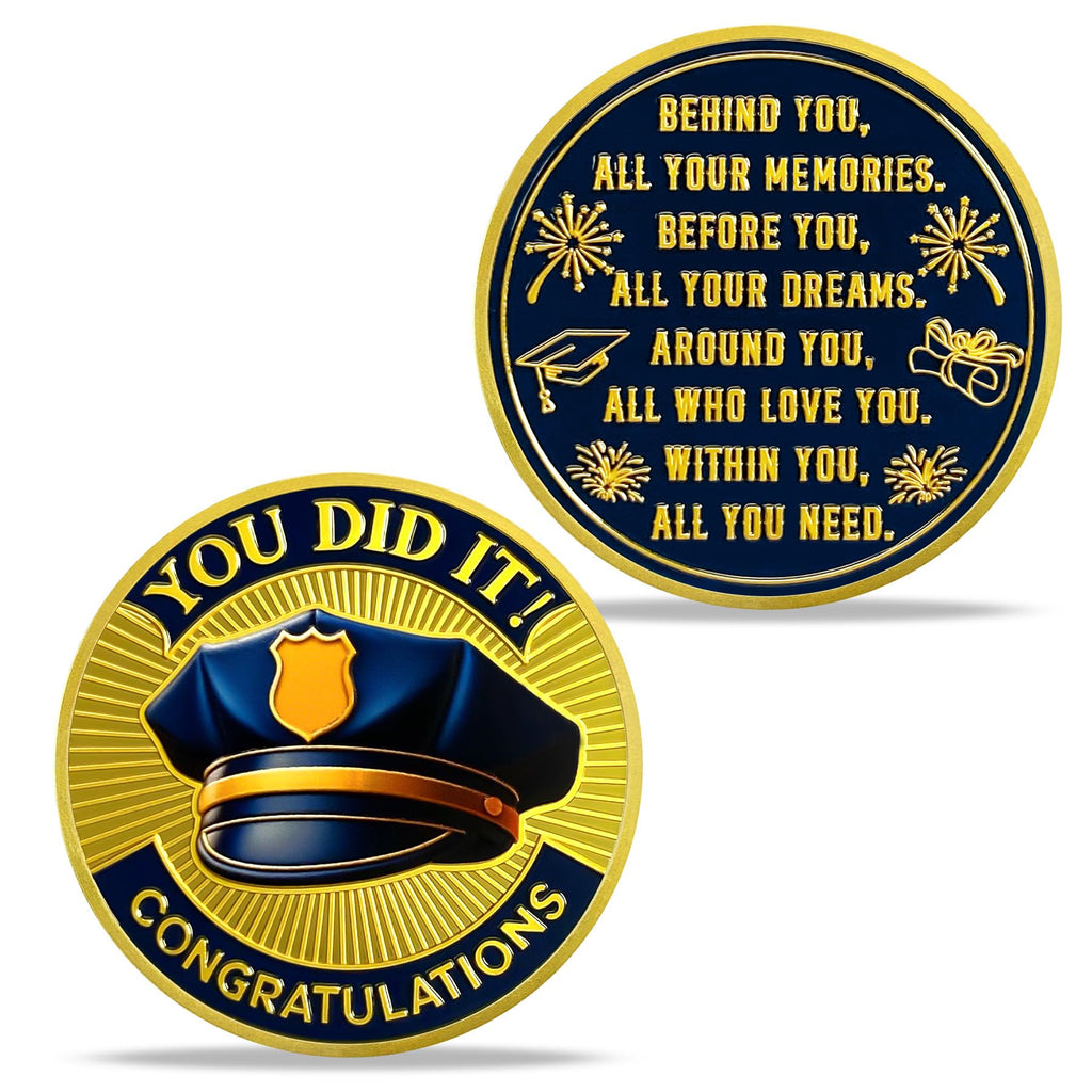Police Graduation Hat Celebrating Achievement & Law Enforcement Challenge Coin mysite