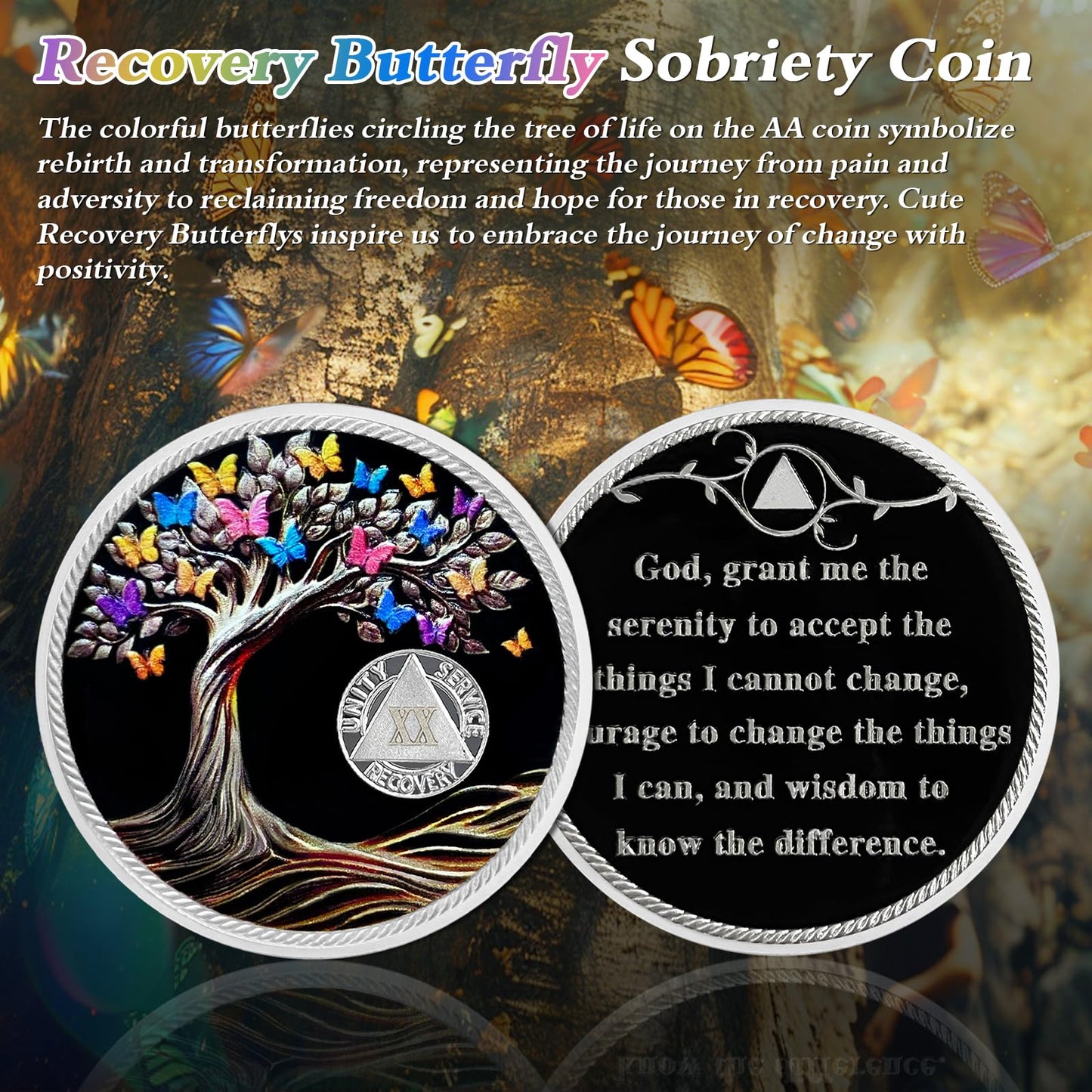 Personalized Delicate Recovery Butterfly Tree of Life Sobriety Coin mysite