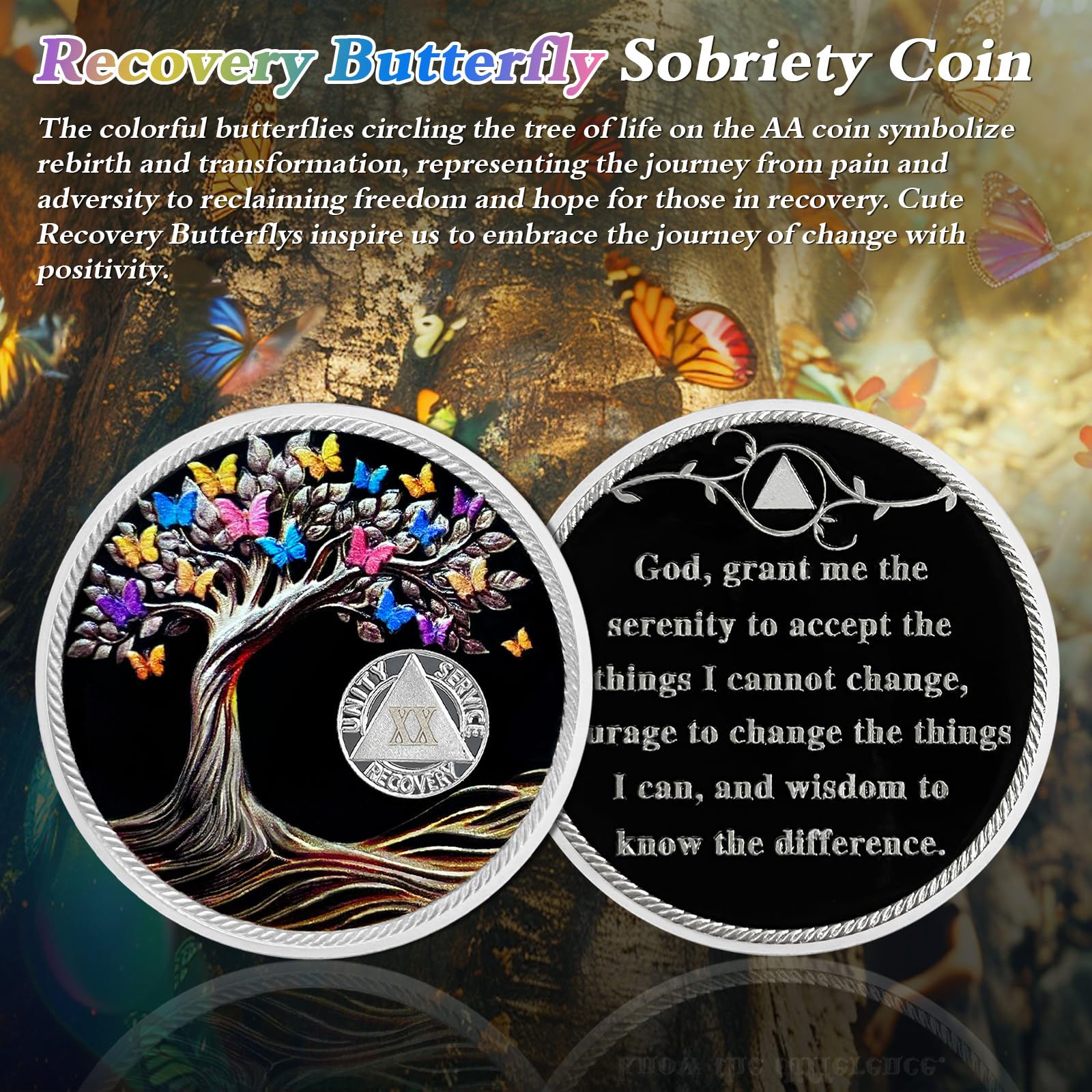 Personalized Delicate Recovery Butterfly Tree of Life Sobriety Coin mysite