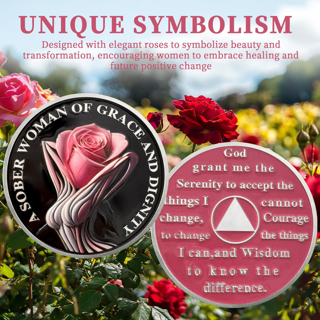 Rose AA Affirmation Sobriety Coins with Serenity Prayer mysite