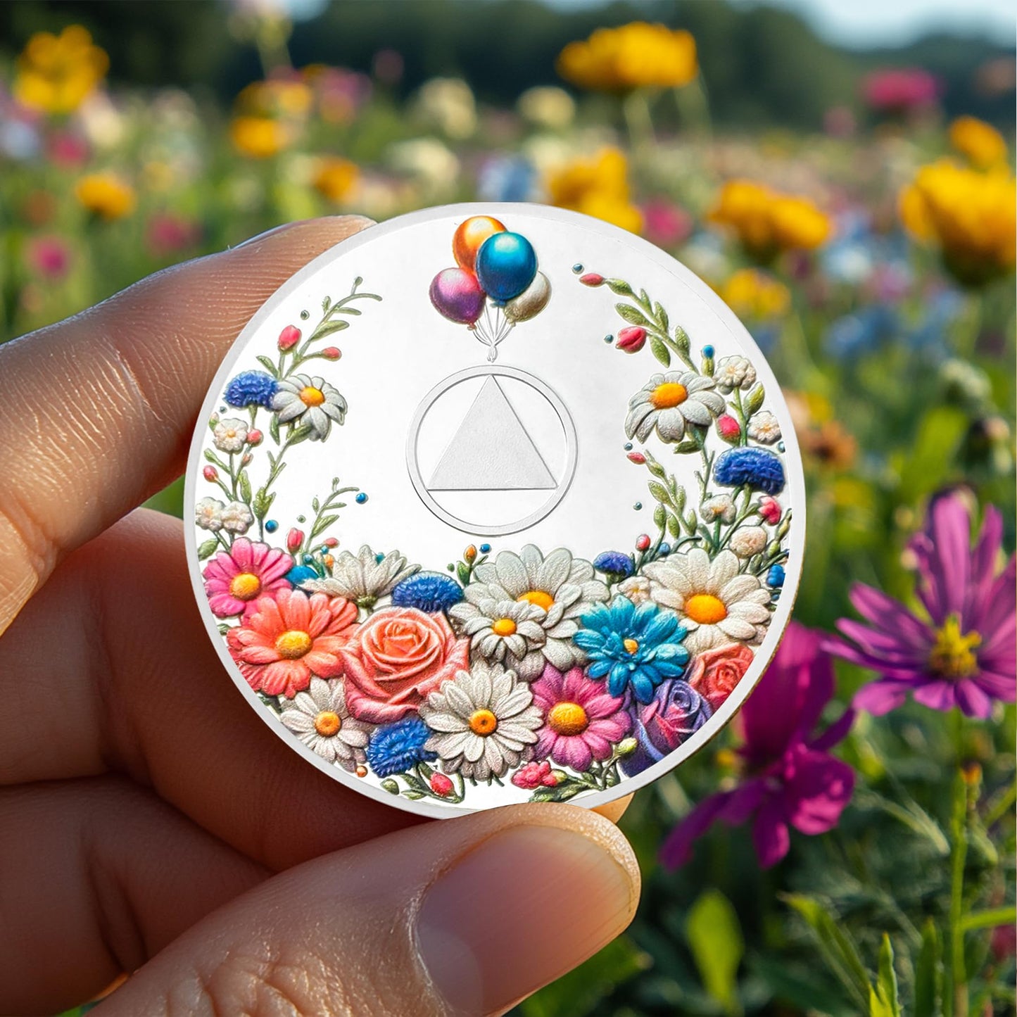 Colorful Floral Sobriety Coin mysite