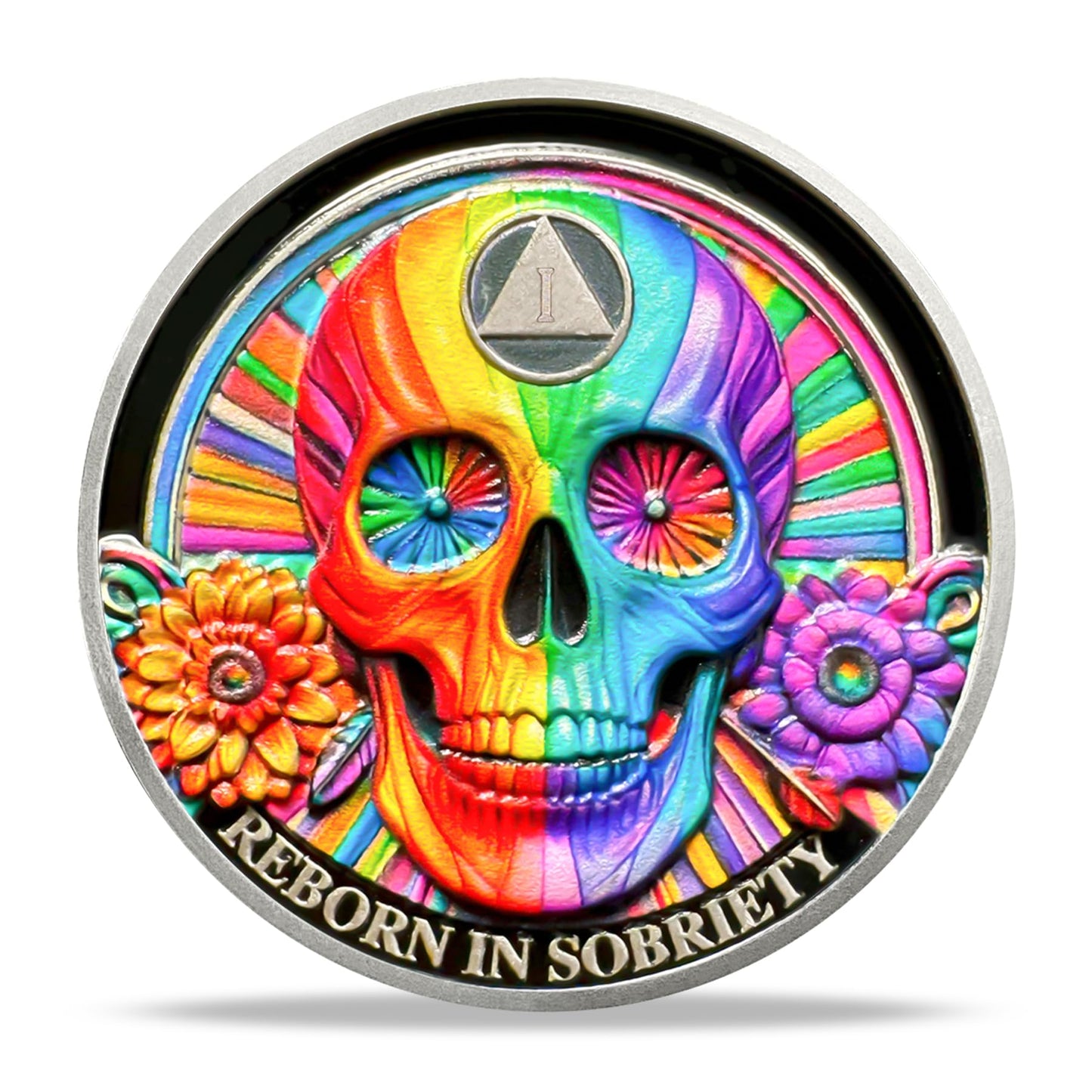 Personalized Double Flower Black Butterfly Sobriety Coin mysite