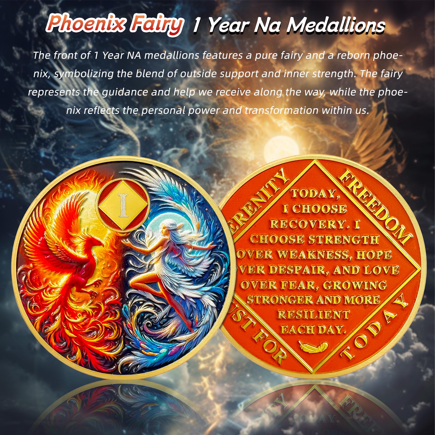 Personalized Phoenix Fairy Sun and Moon Sobriety Coin mysite