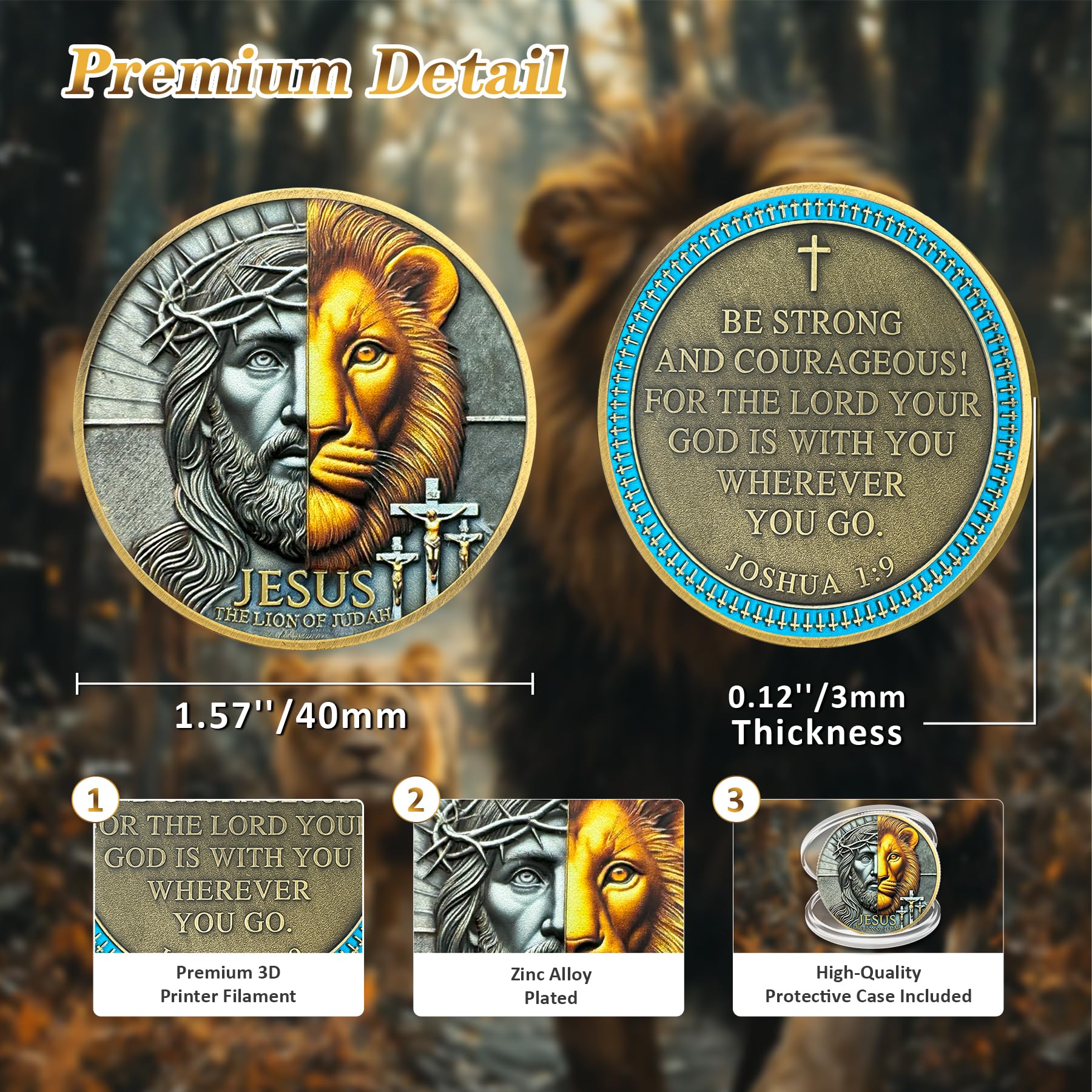 Crown of Thorns Jesus Lion of Judah Joshua 1:9 Religious Challenge Coin mysite