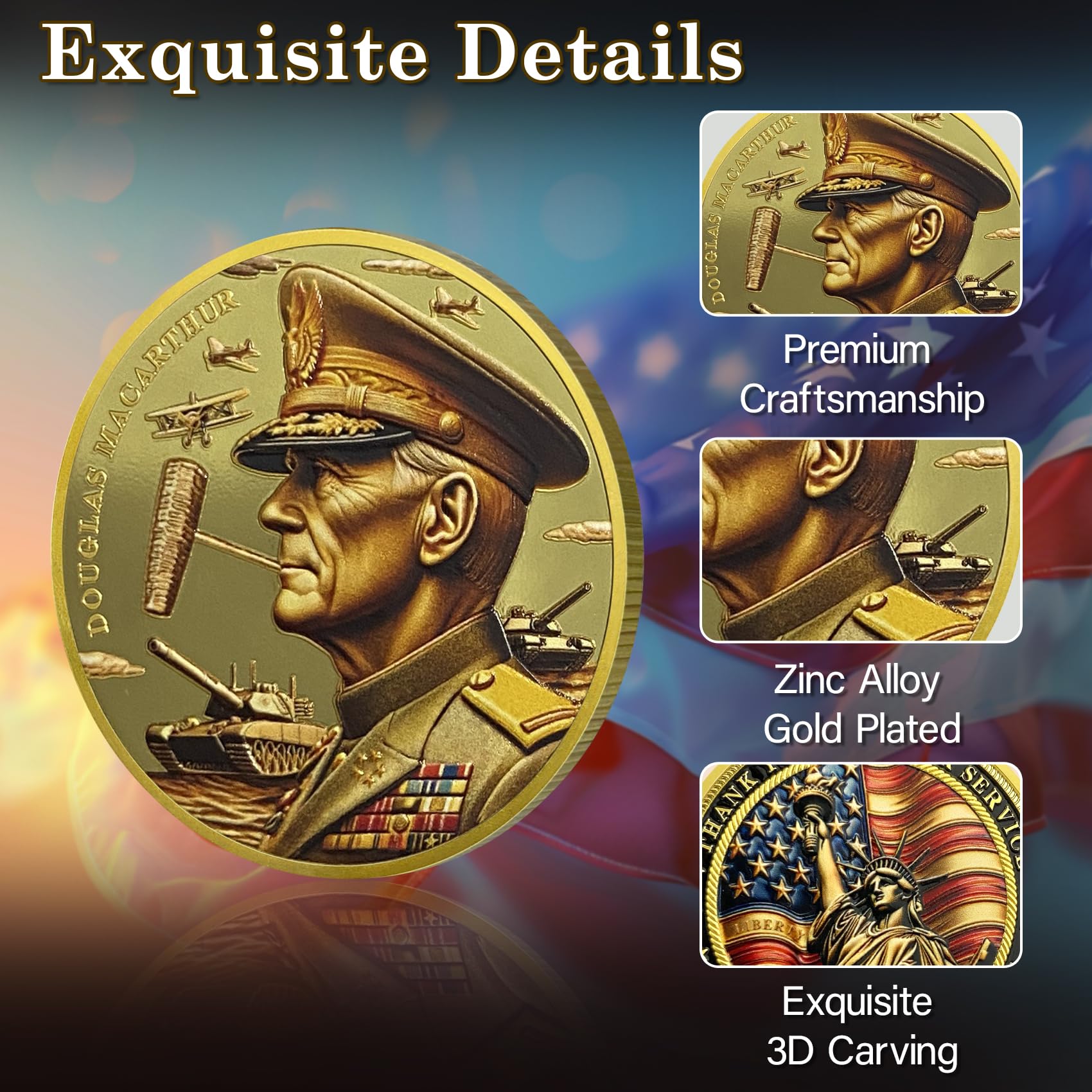 Thank You for Your Service Veteran Military Challenge Coins (Douglas MacArthur) mysite