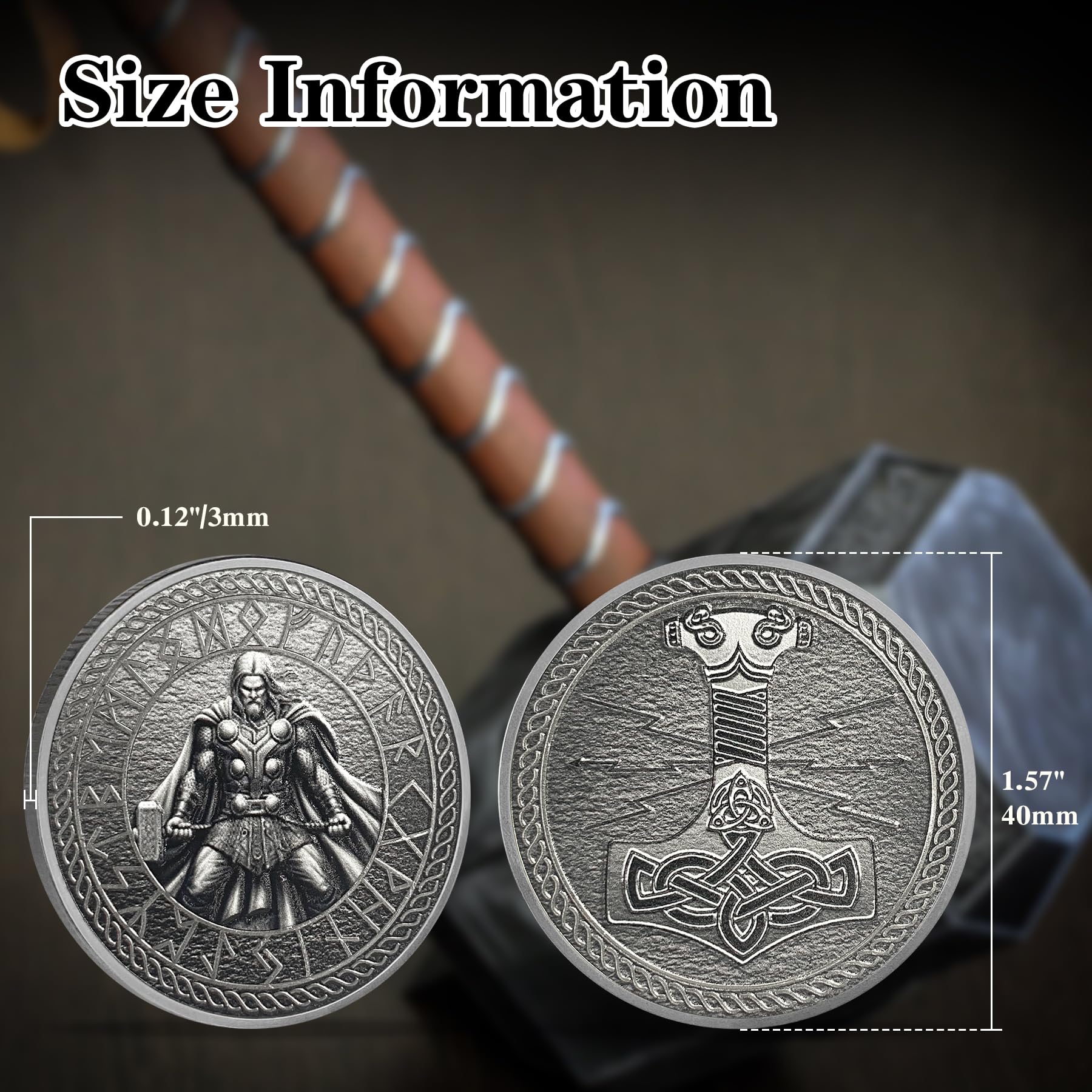 Thor Viking Norse God with Mjölnir and Runes Challenge Coin mysite